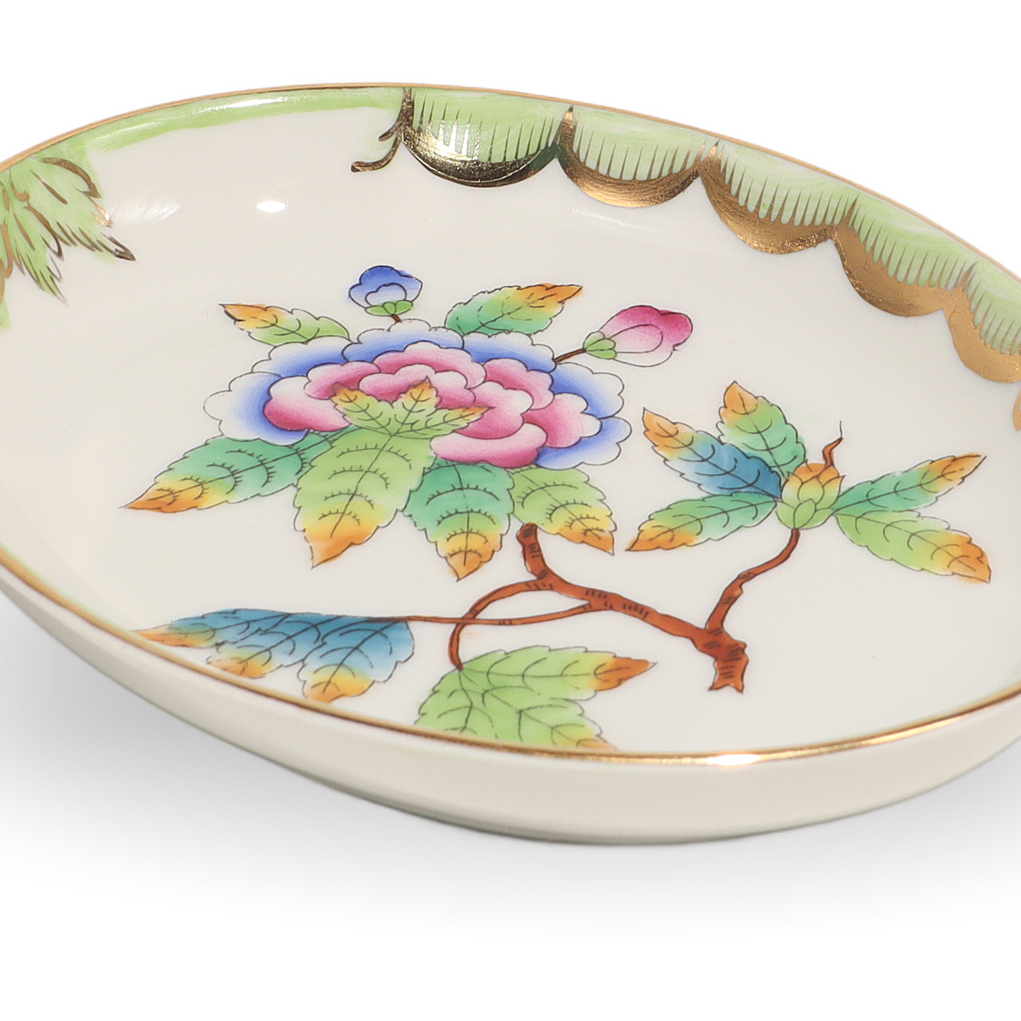 Thumbnail for Vintage Herend Queen Victoria Trinket Tray - Hand Painted Porcelain With Butterfly Motif