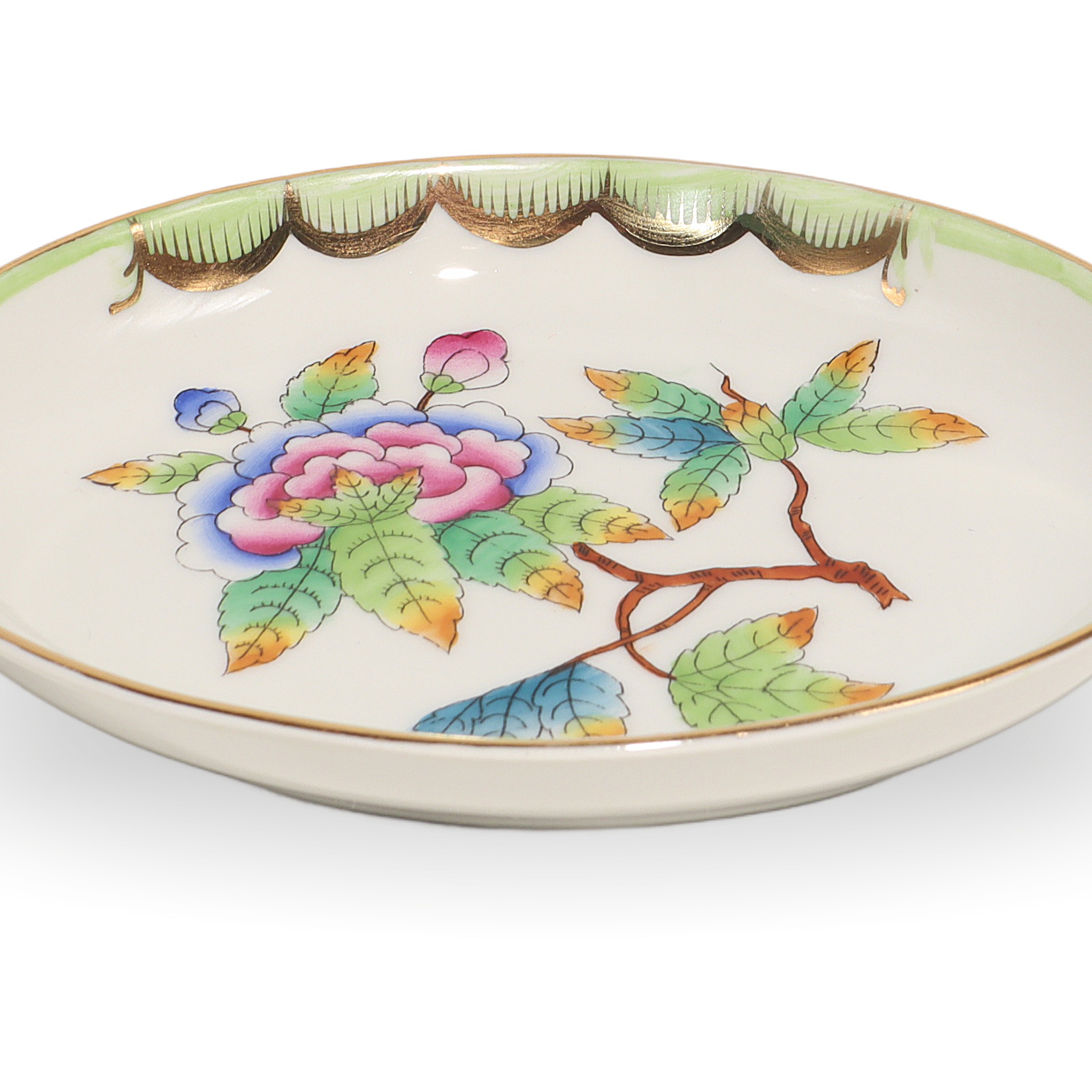 Thumbnail for Vintage Herend Queen Victoria Trinket Tray - Hand Painted Porcelain With Butterfly Motif