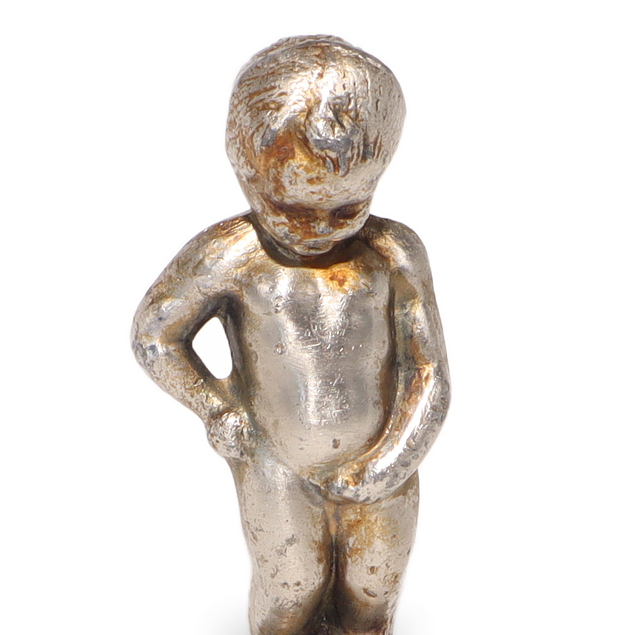 Thumbnail for Vintage Manneken Pis Statue Brussels Souvenir - Silver Finish Decor - Belgian Boy Figurine - Collectible Sculpture