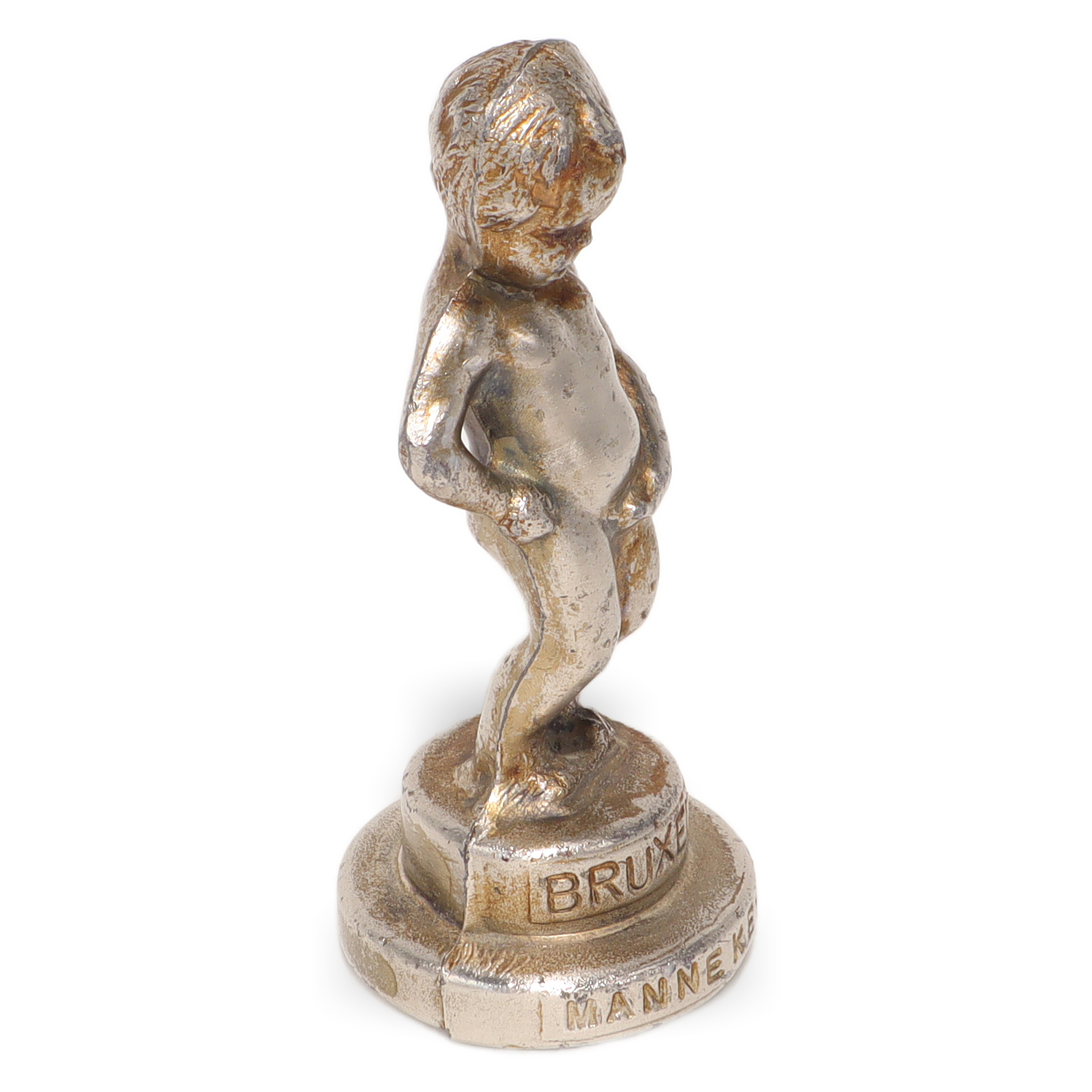 Thumbnail for Vintage Manneken Pis Statue Brussels Souvenir - Silver Finish Decor - Belgian Boy Figurine - Collectible Sculpture