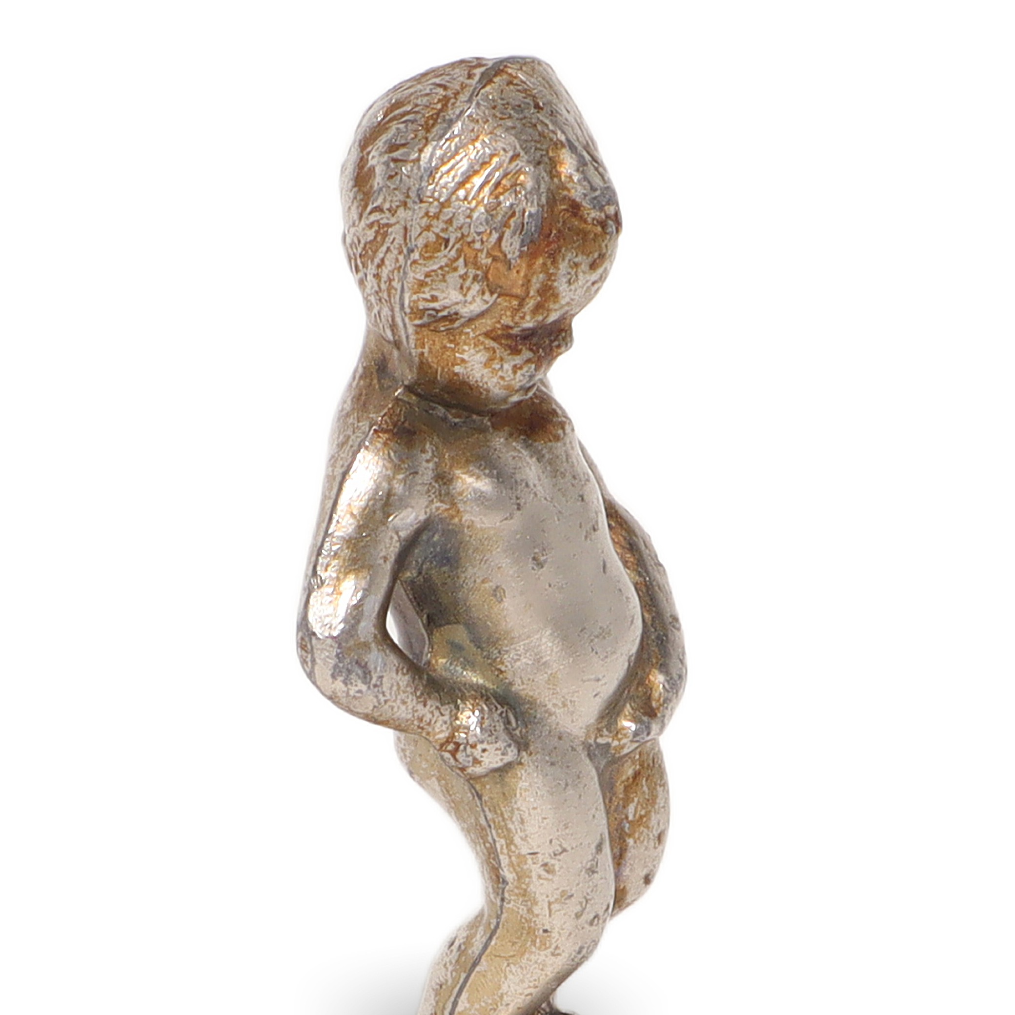 Thumbnail for Vintage Manneken Pis Statue Brussels Souvenir - Silver Finish Decor - Belgian Boy Figurine - Collectible Sculpture