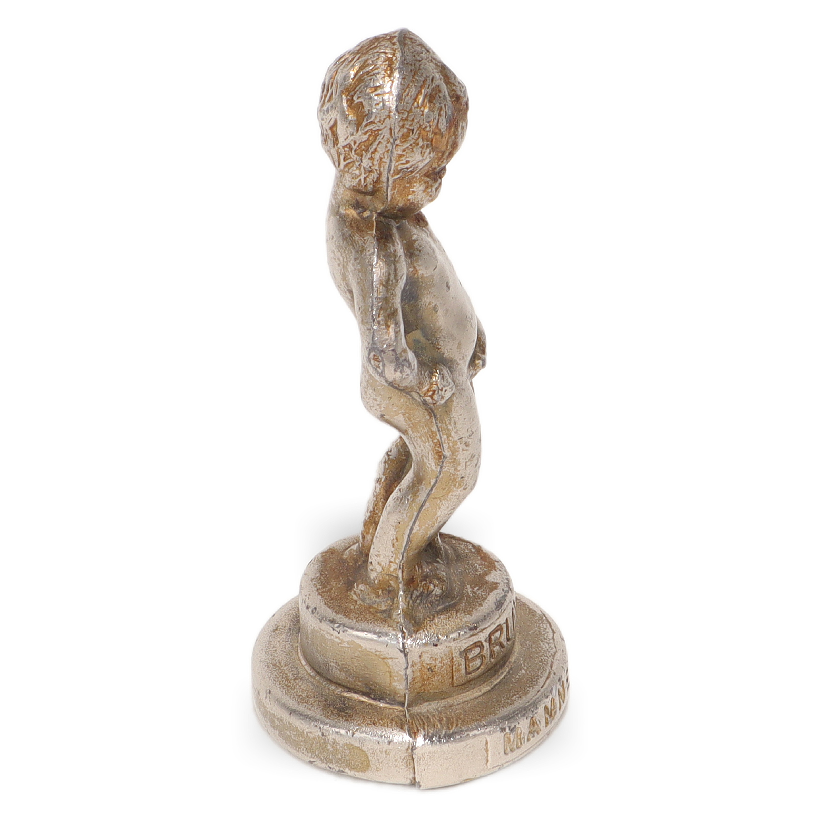 Thumbnail for Vintage Manneken Pis Statue Brussels Souvenir - Silver Finish Decor - Belgian Boy Figurine - Collectible Sculpture