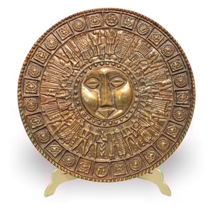 Bronze Relief Papp Zoltan vintage handmade sun face decorative plate detailed view