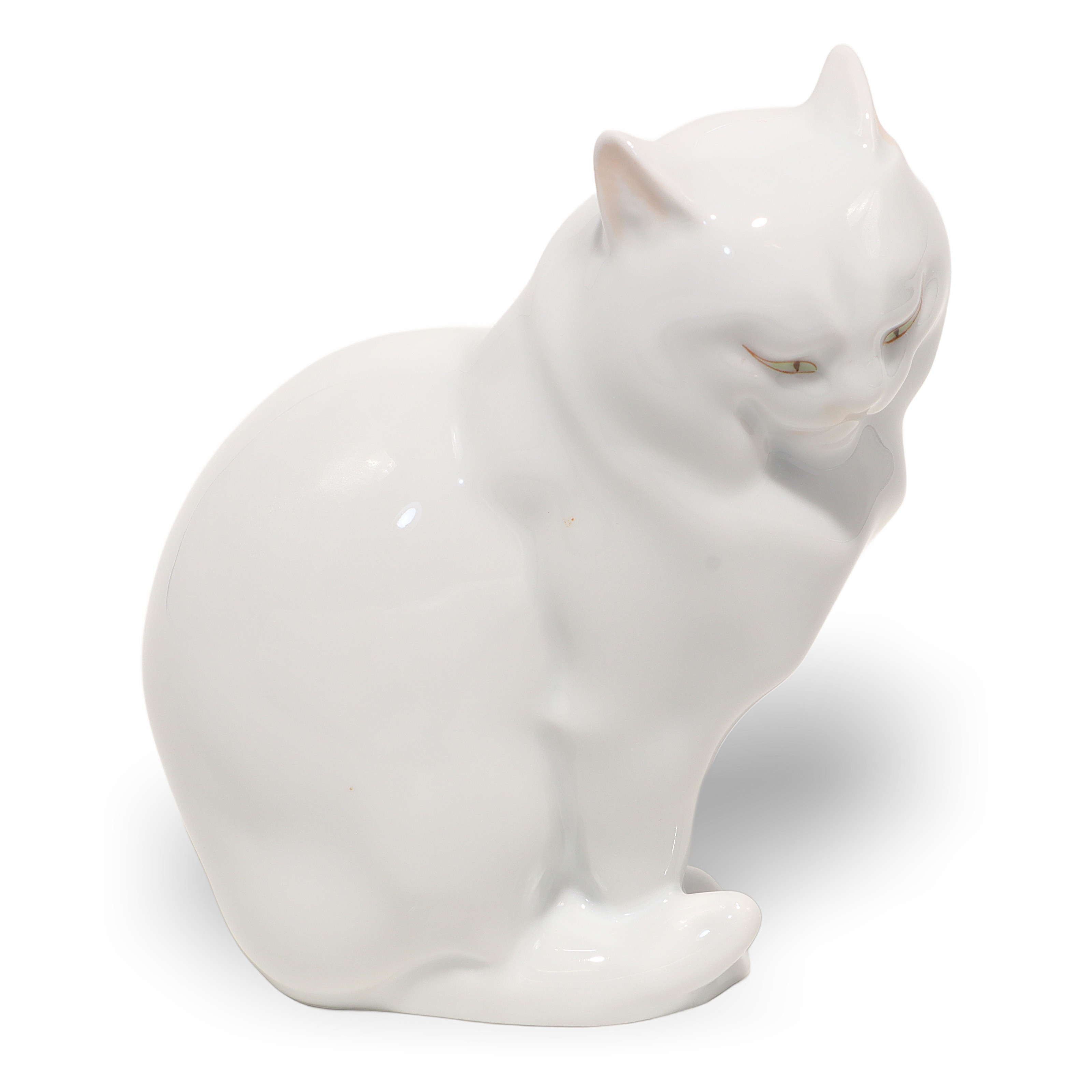 Herend cat figurine white porcelain vintage sitting cat collectible home decor