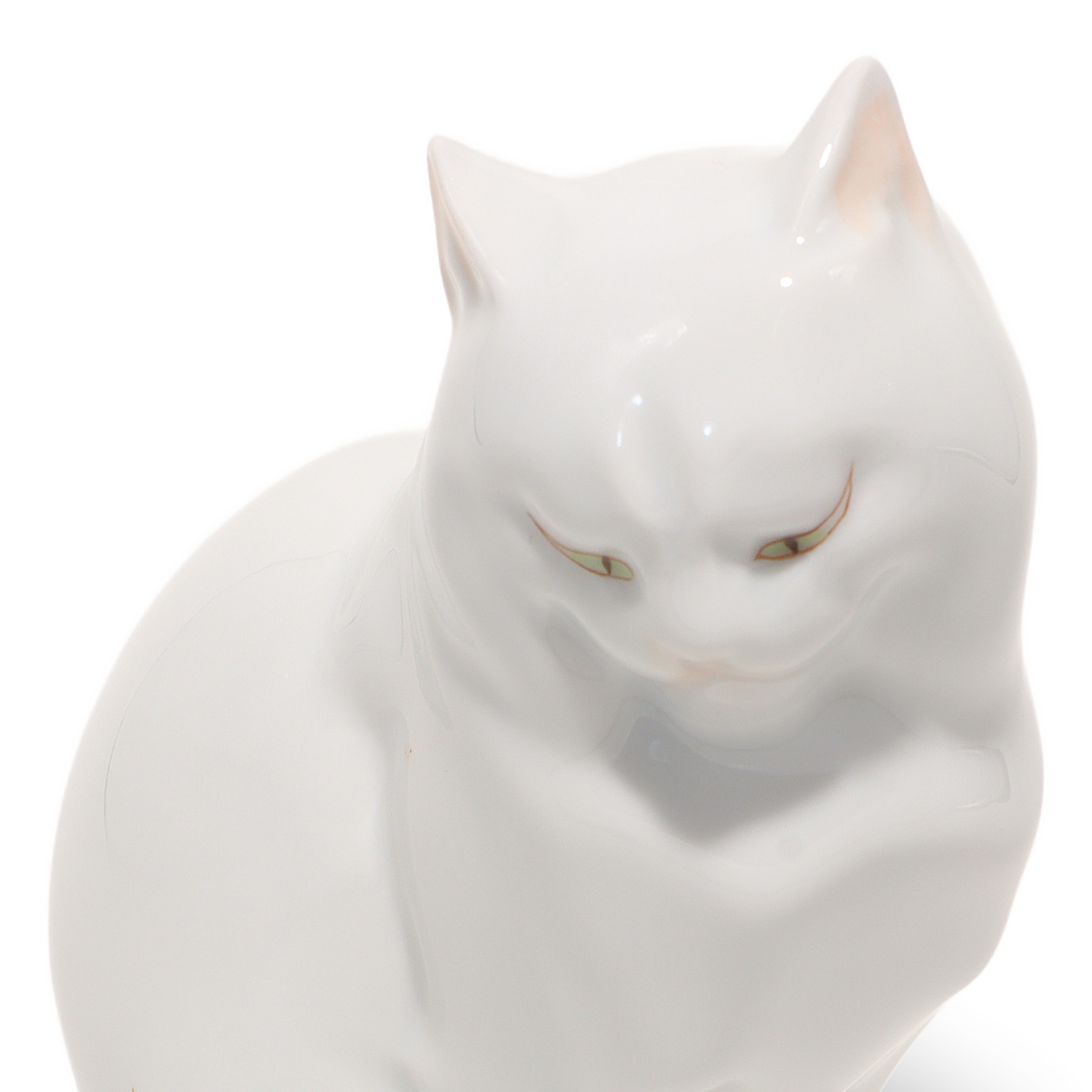 Thumbnail for Herend Cat Figurine White Sitting Cat Vintage Porcelain Decor