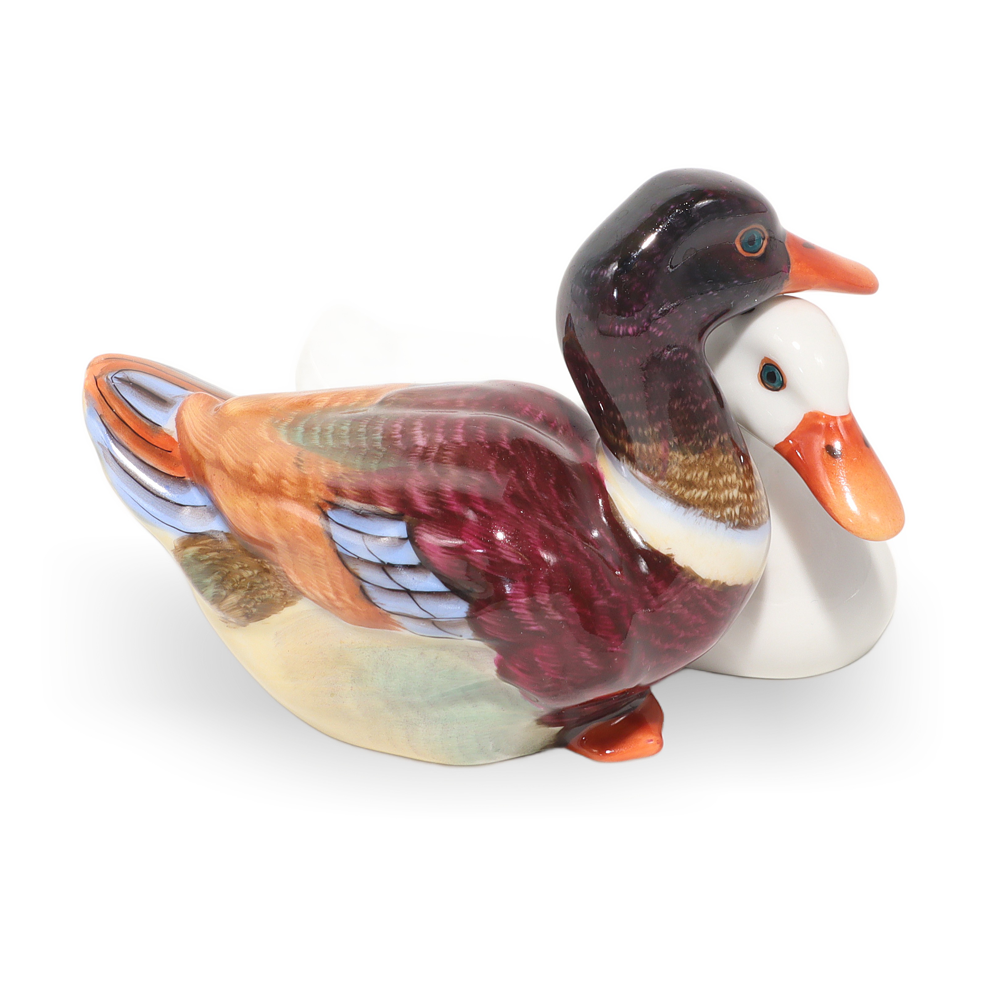 Herend ducks figurines vintage porcelain mallard birds statuette collectible, hand-painted decorative porcelain duck pair