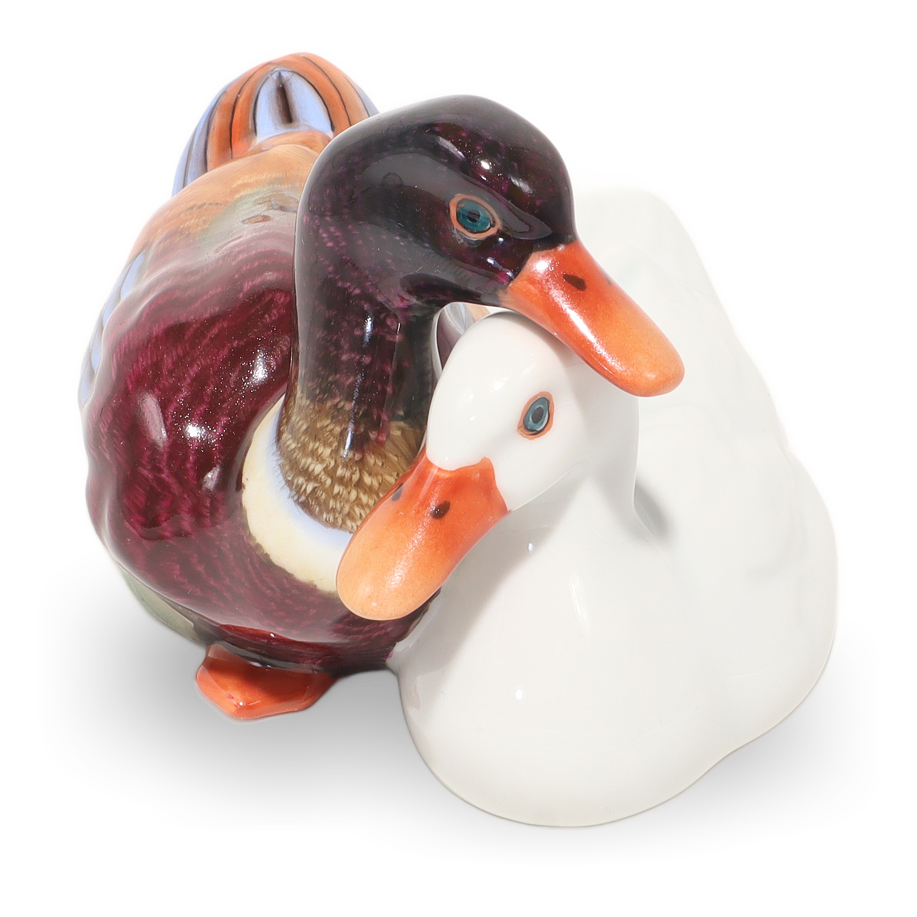 Thumbnail for Herend Ducks Figurines Vintage Porcelain Birds Mallard Statuette