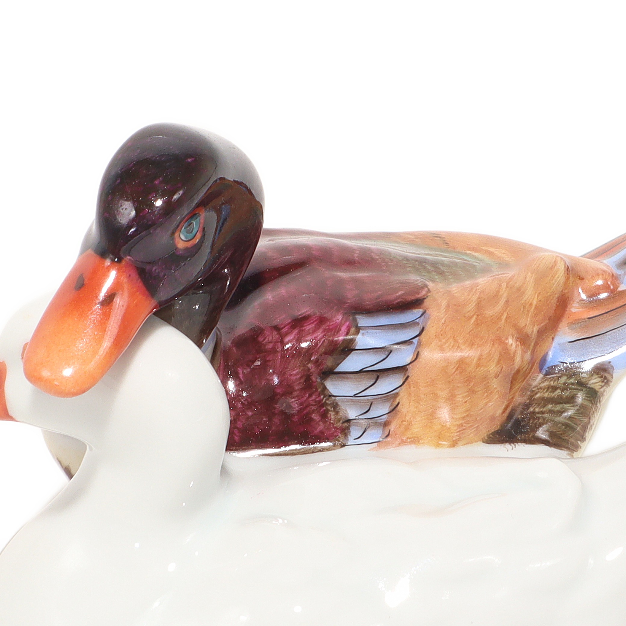 Thumbnail for Herend Ducks Figurines Vintage Porcelain Birds Mallard Statuette