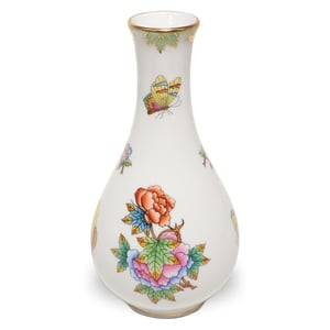 Herend porcelain bud vase Queen Victoria pattern multicolor hand painted vintage floral and butterfly design