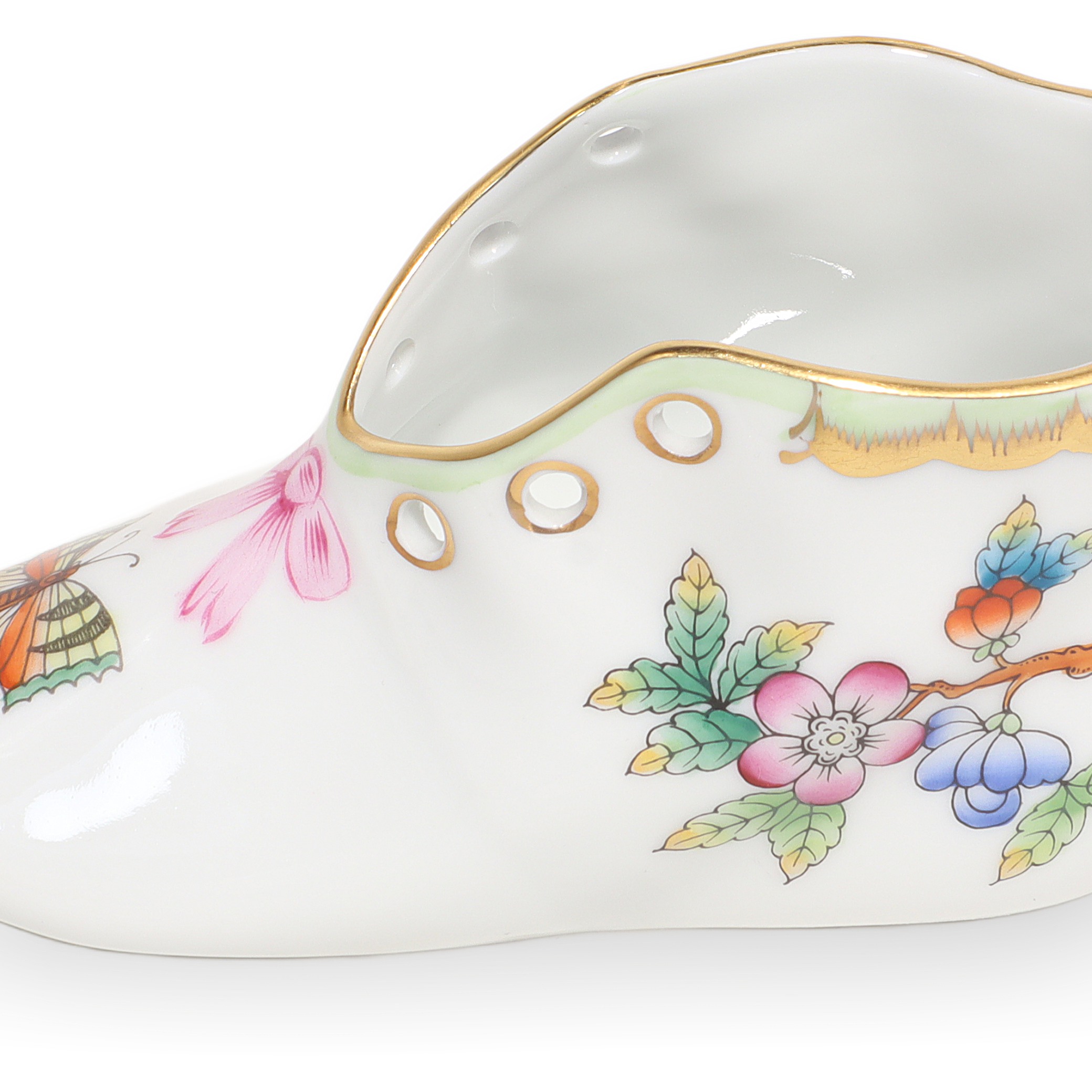 Thumbnail for Herend Porcelain Baby Shoe - Hand Painted Floral Butterfly Design Vintage Collectible