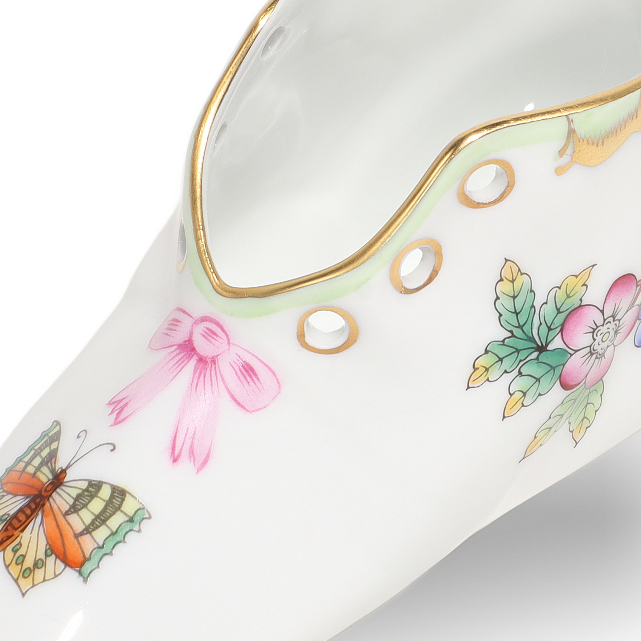 Thumbnail for Herend Porcelain Baby Shoe - Hand Painted Floral Butterfly Design Vintage Collectible