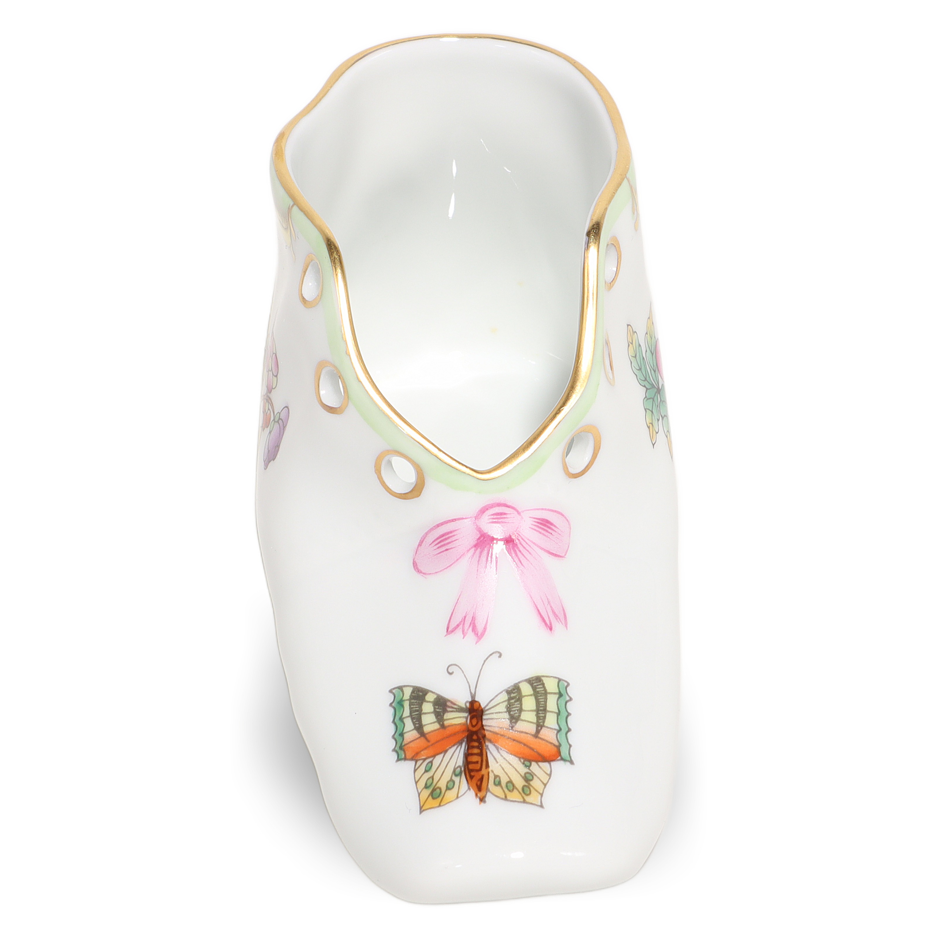 Thumbnail for Herend Porcelain Baby Shoe - Hand Painted Floral Butterfly Design Vintage Collectible