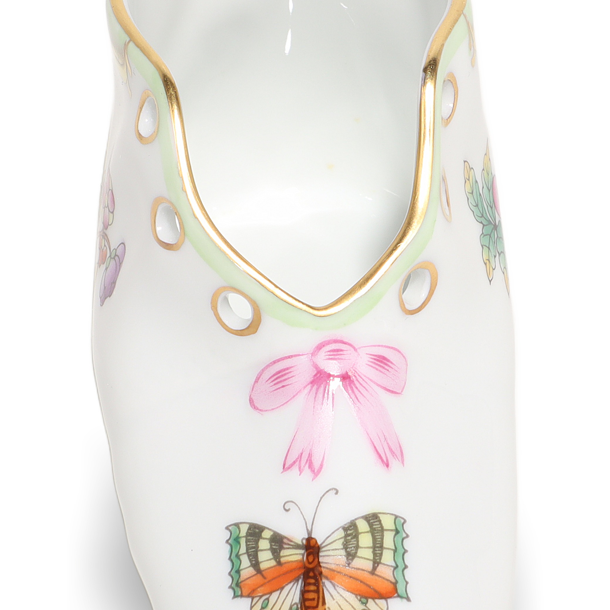 Thumbnail for Herend Porcelain Baby Shoe - Hand Painted Floral Butterfly Design Vintage Collectible