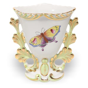 Herend porcelain baroque vase Queen Victoria pattern butterfly hand-painted decorative collectible