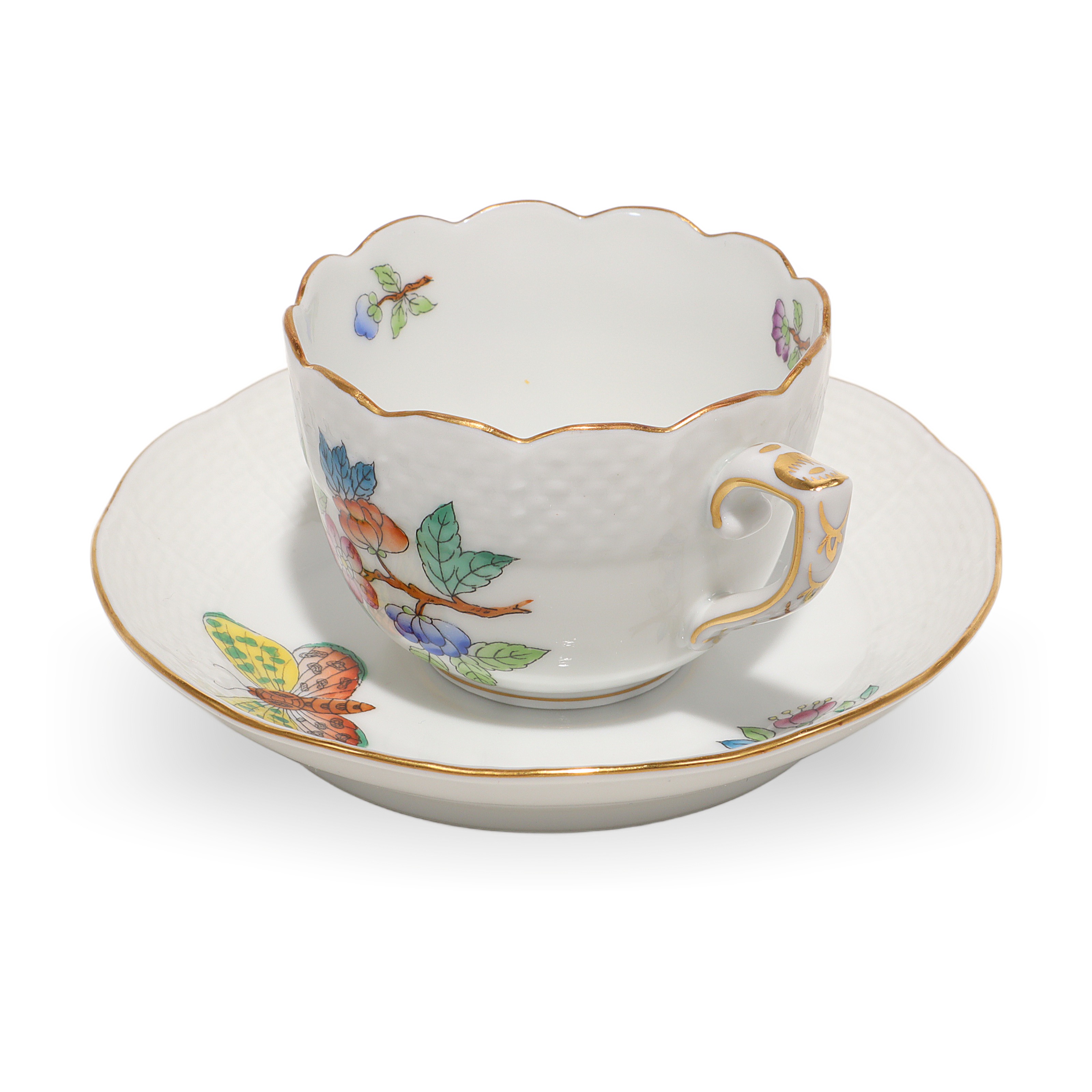 Herend Queen Victoria Coffee Cup and Saucer Set Hand Painted Vintage Detailed View Thumbnail for Herend Queen Victoria Coffee Cup And Saucer Set - Hand Painted Vintage Mocha Party