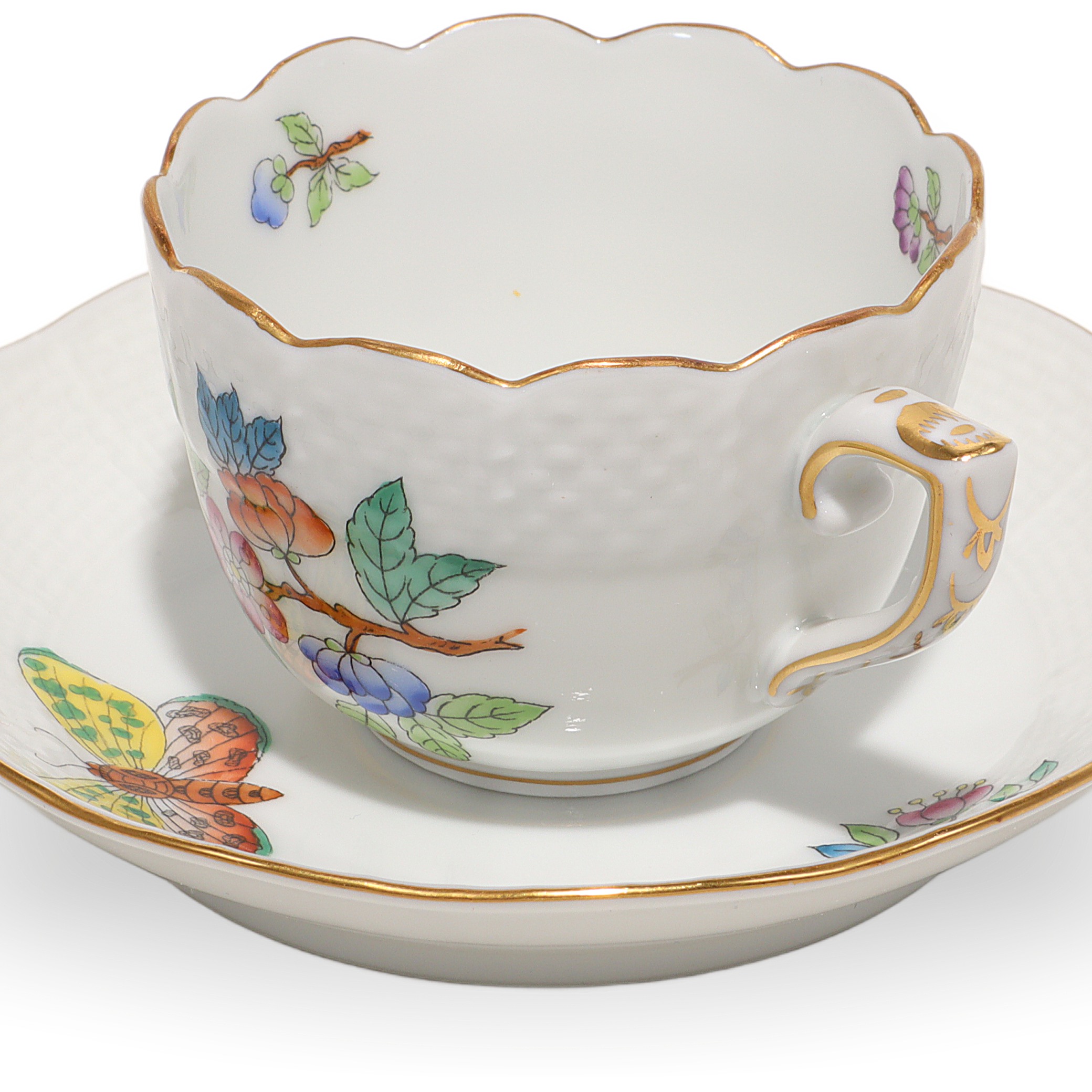 Herend Queen Victoria Coffee Cup and Saucer Set Hand Painted Vintage Detailed View Thumbnail for Herend Queen Victoria Coffee Cup And Saucer Set - Hand Painted Vintage Mocha Party
