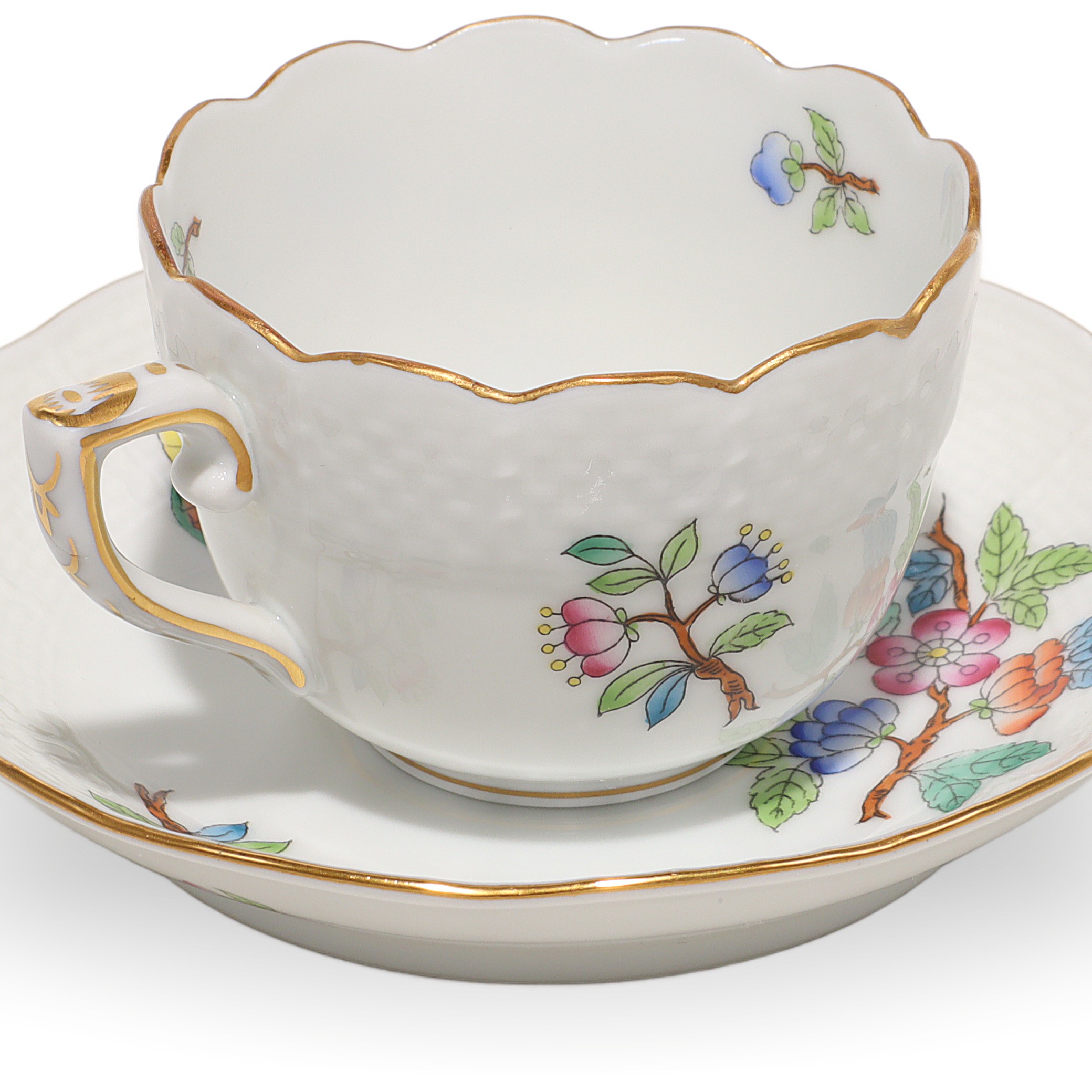 Herend Queen Victoria Coffee Cup and Saucer Set Hand Painted Vintage Detailed View Thumbnail for Herend Queen Victoria Coffee Cup And Saucer Set - Hand Painted Vintage Mocha Party
