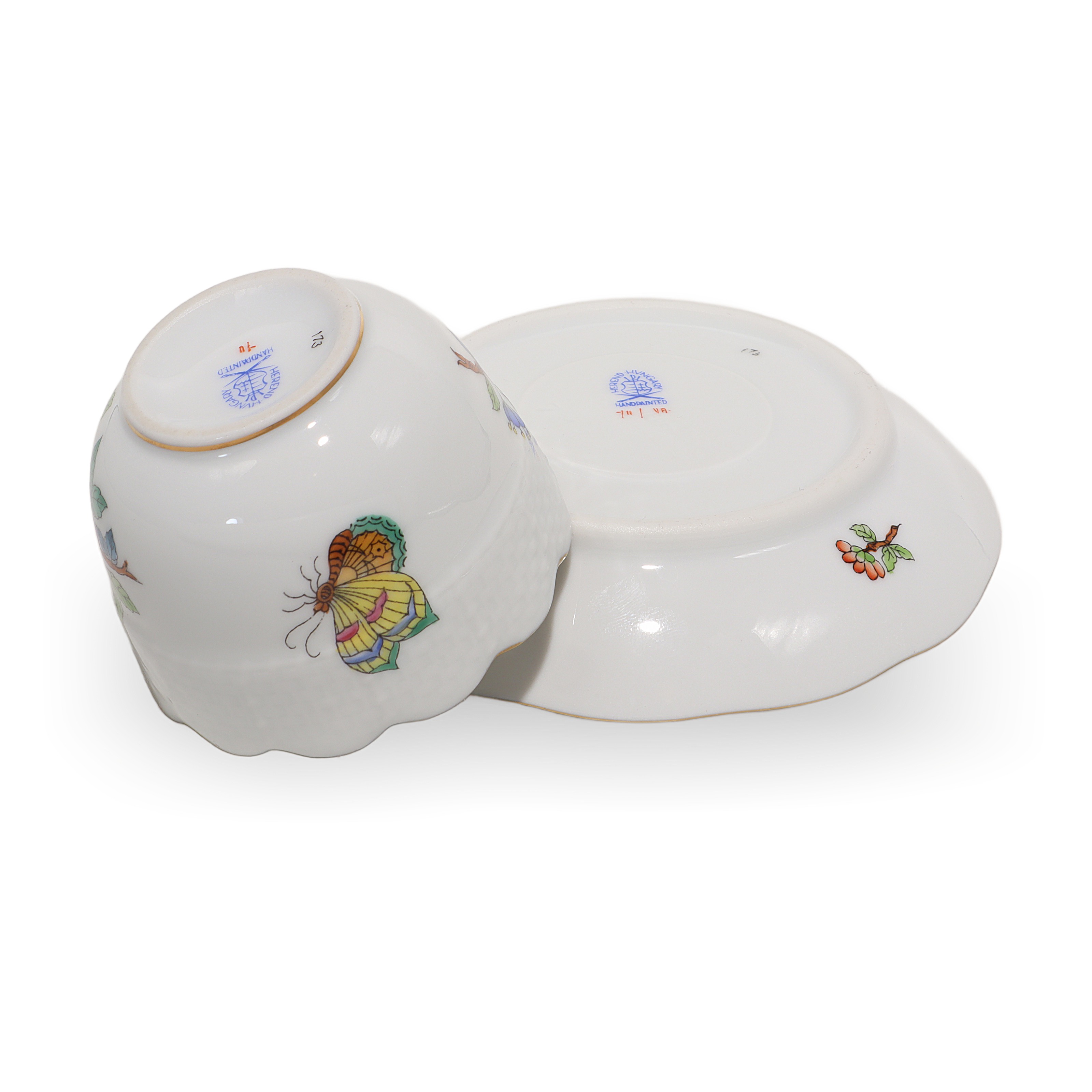 Herend Queen Victoria Coffee Cup and Saucer Set Base Detailed View Thumbnail for Herend Queen Victoria Coffee Cup And Saucer Set - Hand Painted Vintage Mocha Party