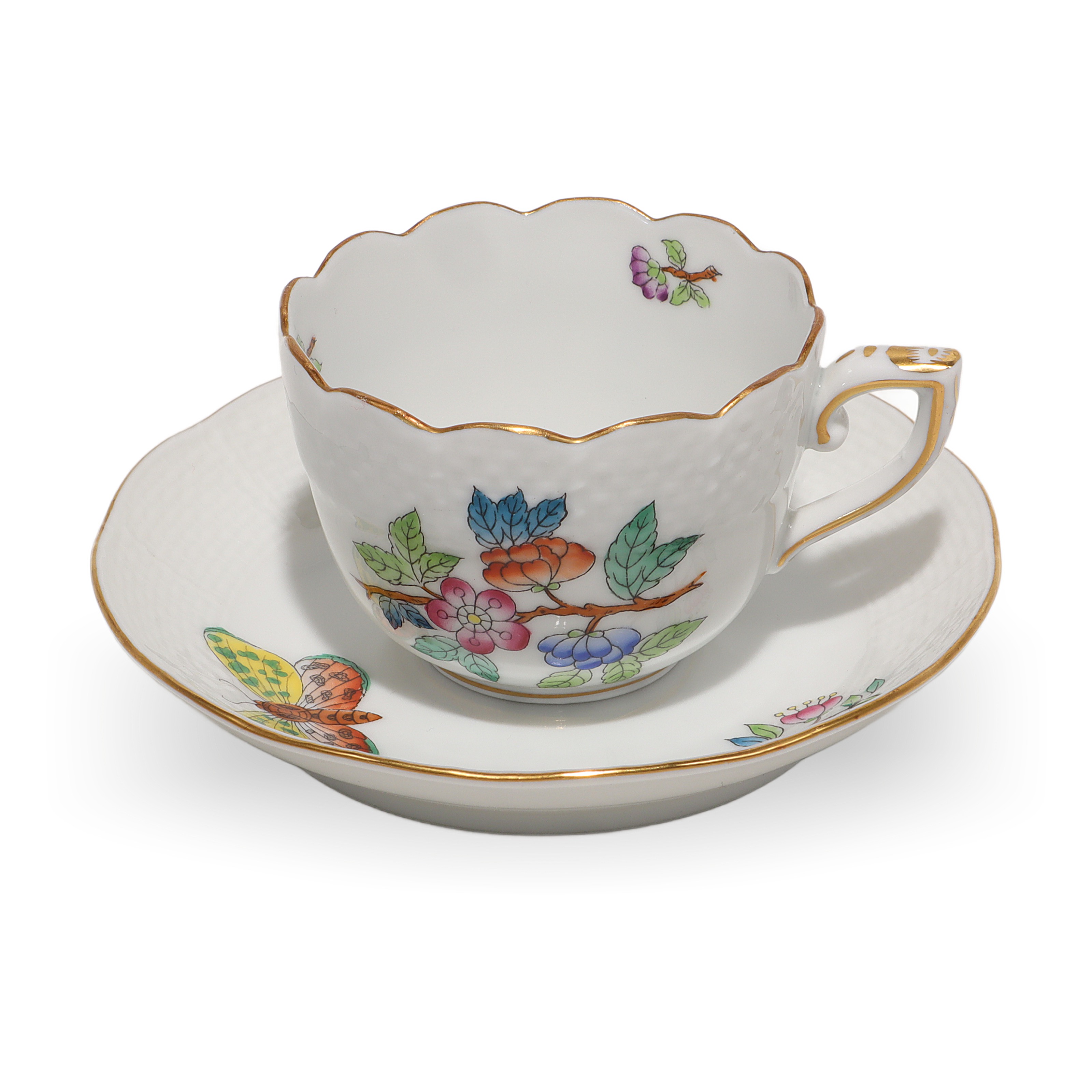 Herend Queen Victoria Coffee Cup and Saucer Set Hand Painted Vintage Thumbnail for Herend Queen Victoria Coffee Cup And Saucer Set - Hand Painted Vintage Mocha Party