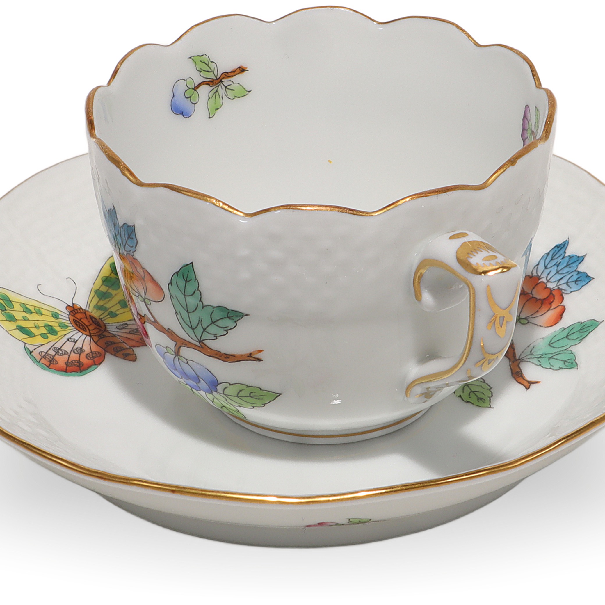 Herend Queen Victoria Coffee Cup and Saucer Set Hand Painted Vintage Detailed View Thumbnail for Herend Queen Victoria Coffee Cup And Saucer Set - Hand Painted Vintage Mocha Party