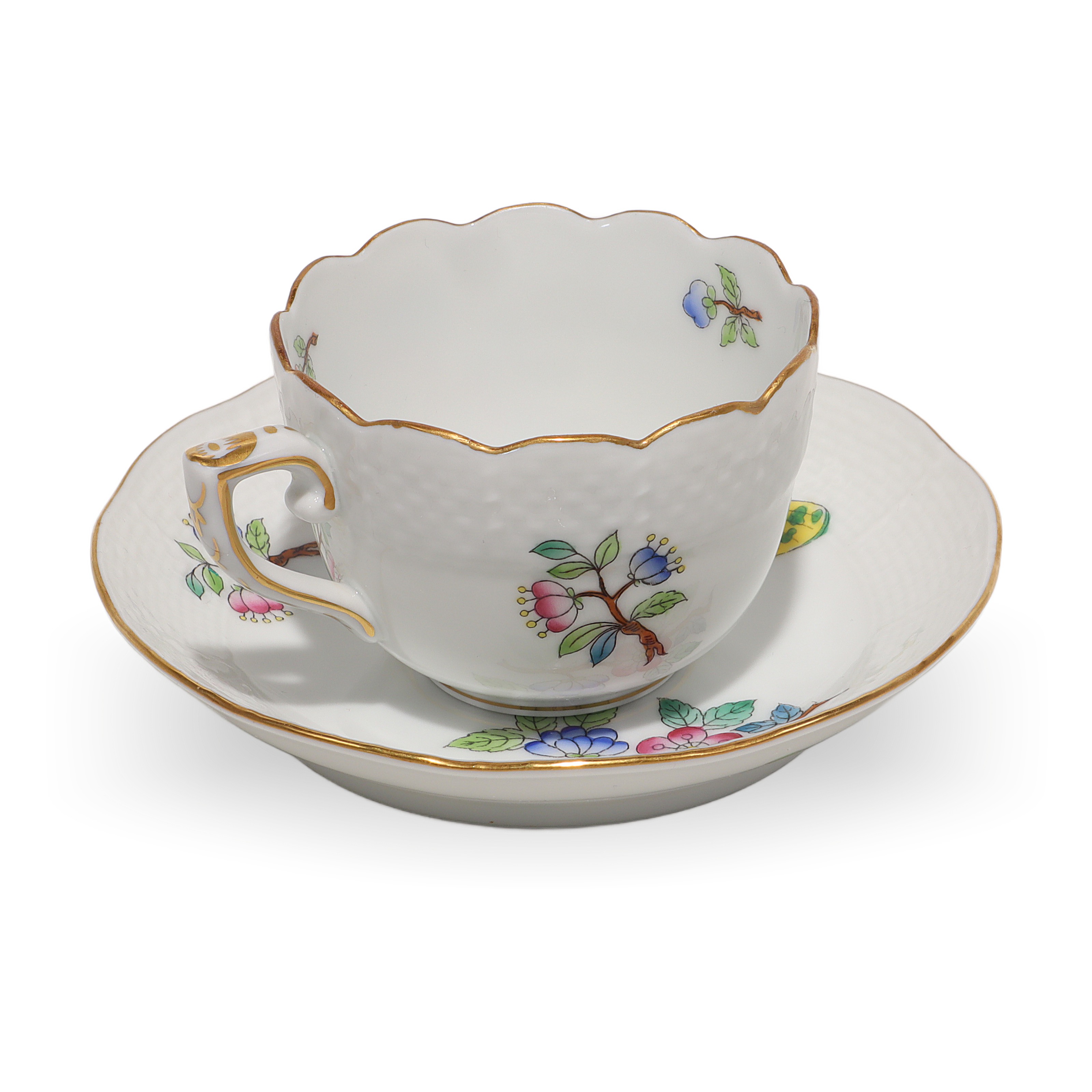 Herend Queen Victoria Coffee Cup and Saucer Set Hand Painted Vintage Detailed View Thumbnail for Herend Queen Victoria Coffee Cup And Saucer Set - Hand Painted Vintage Mocha Party