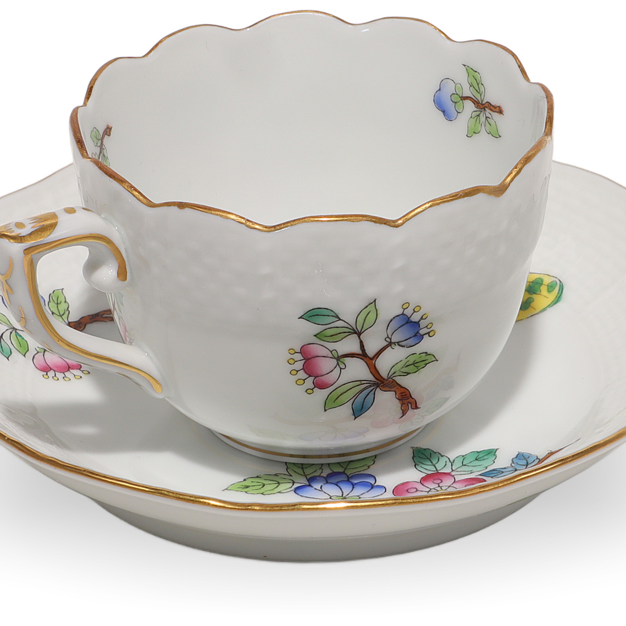 Herend Queen Victoria Coffee Cup and Saucer Set Hand Painted Vintage Detailed View Thumbnail for Herend Queen Victoria Coffee Cup And Saucer Set - Hand Painted Vintage Mocha Party