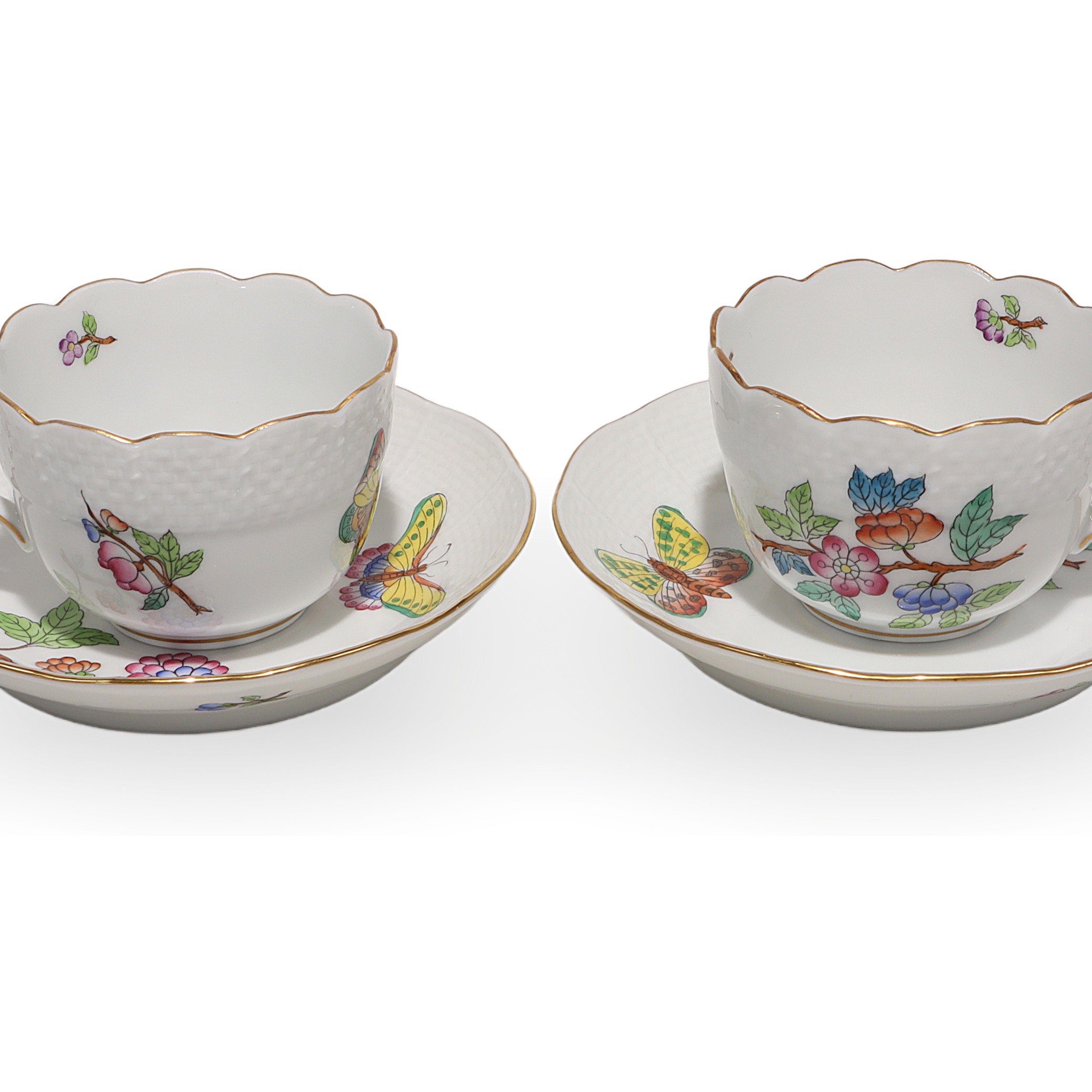 Thumbnail for Herend Queen Victoria Coffee Tete A Tete Cup And Saucer Set - Hand Painted Vintage 2 Sets