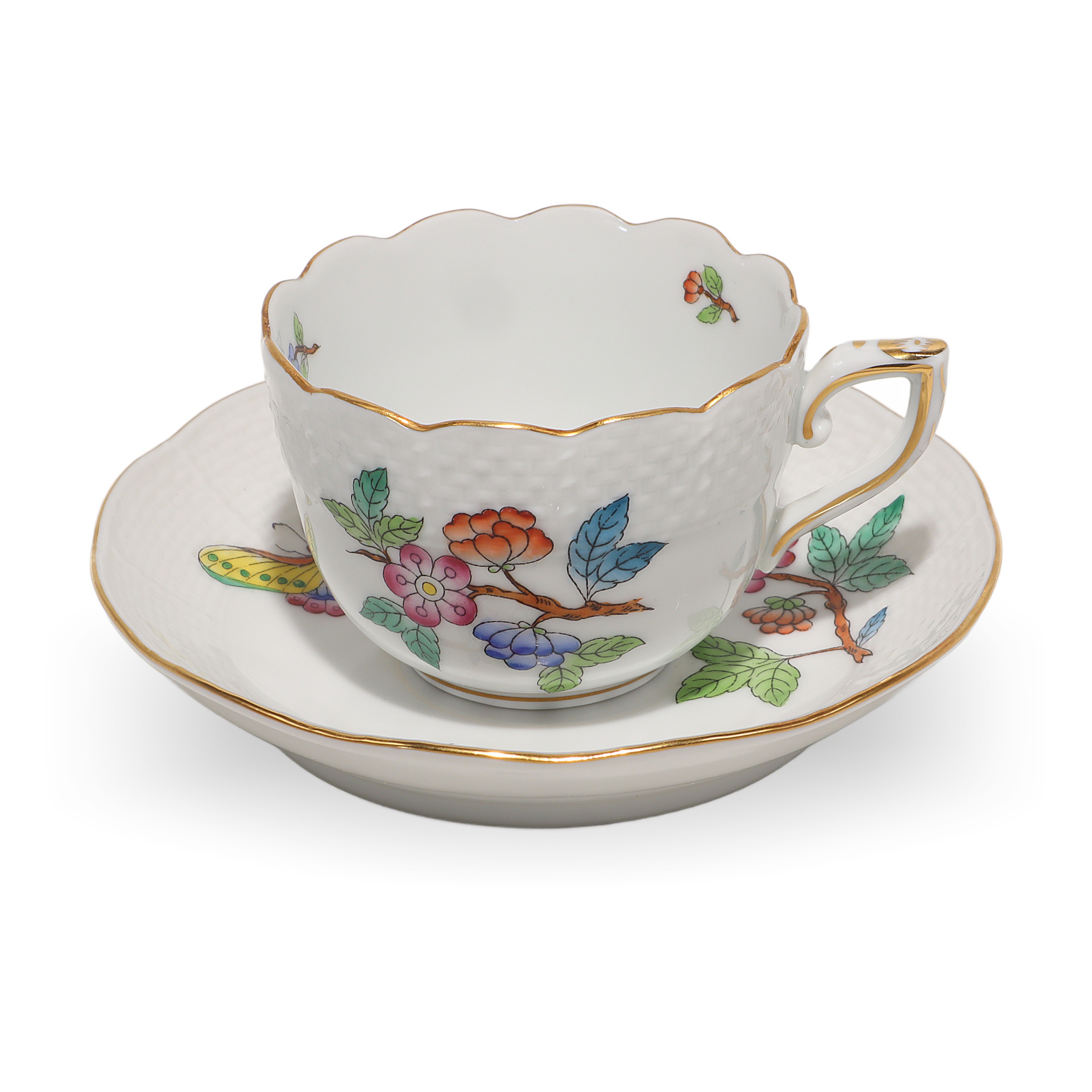 Thumbnail for Herend Queen Victoria Coffee Tete A Tete Cup And Saucer Set - Hand Painted Vintage 2 Sets