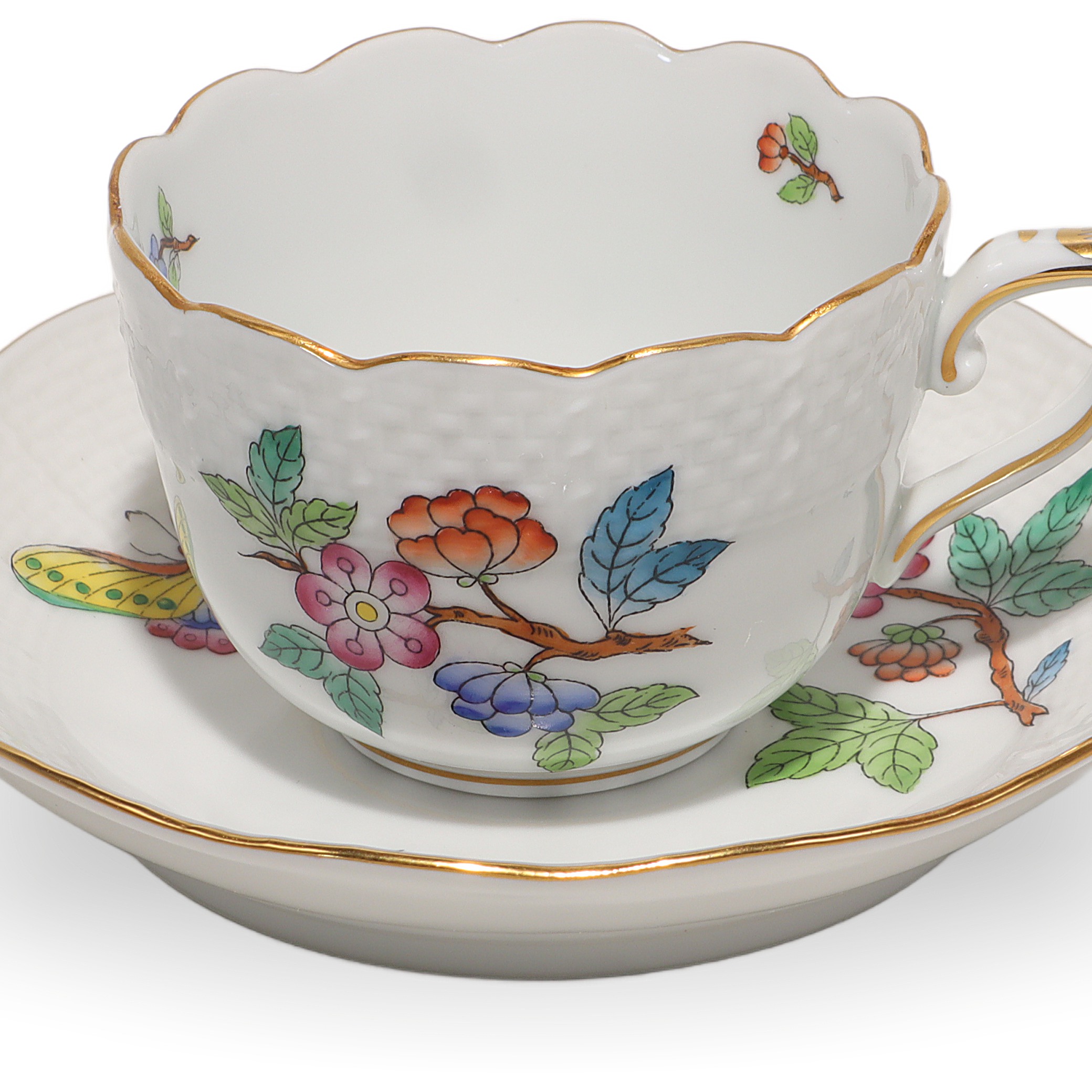 Thumbnail for Herend Queen Victoria Coffee Tete A Tete Cup And Saucer Set - Hand Painted Vintage 2 Sets