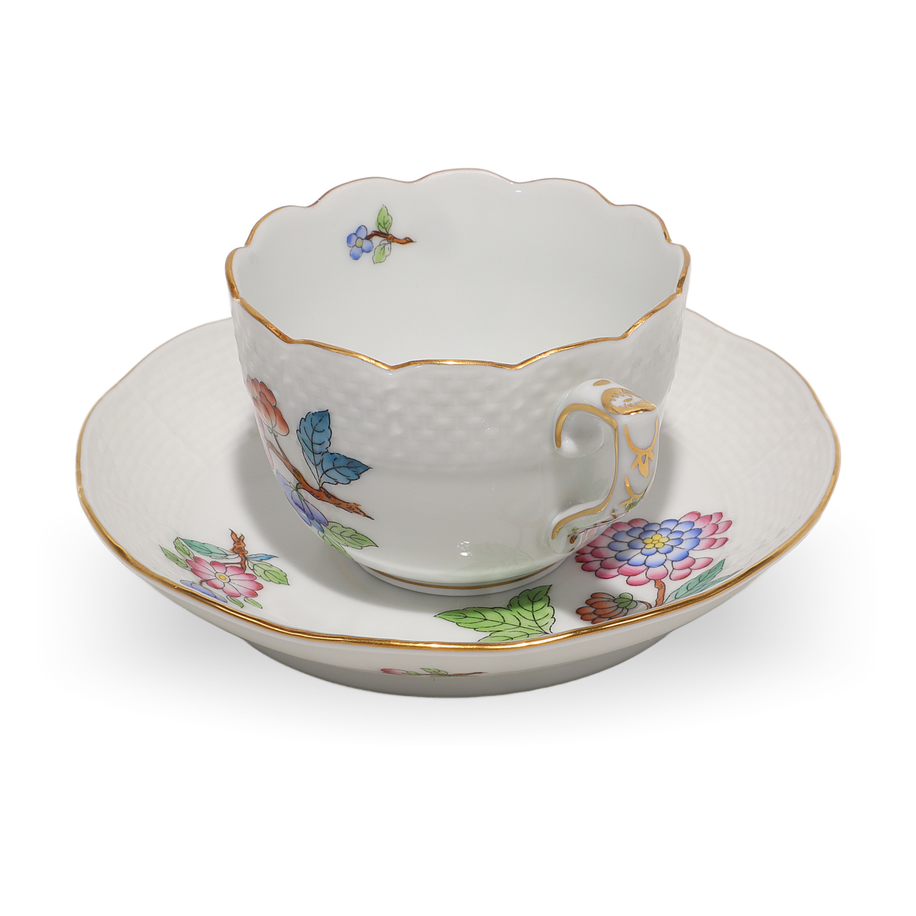 Thumbnail for Herend Queen Victoria Coffee Tete A Tete Cup And Saucer Set - Hand Painted Vintage 2 Sets