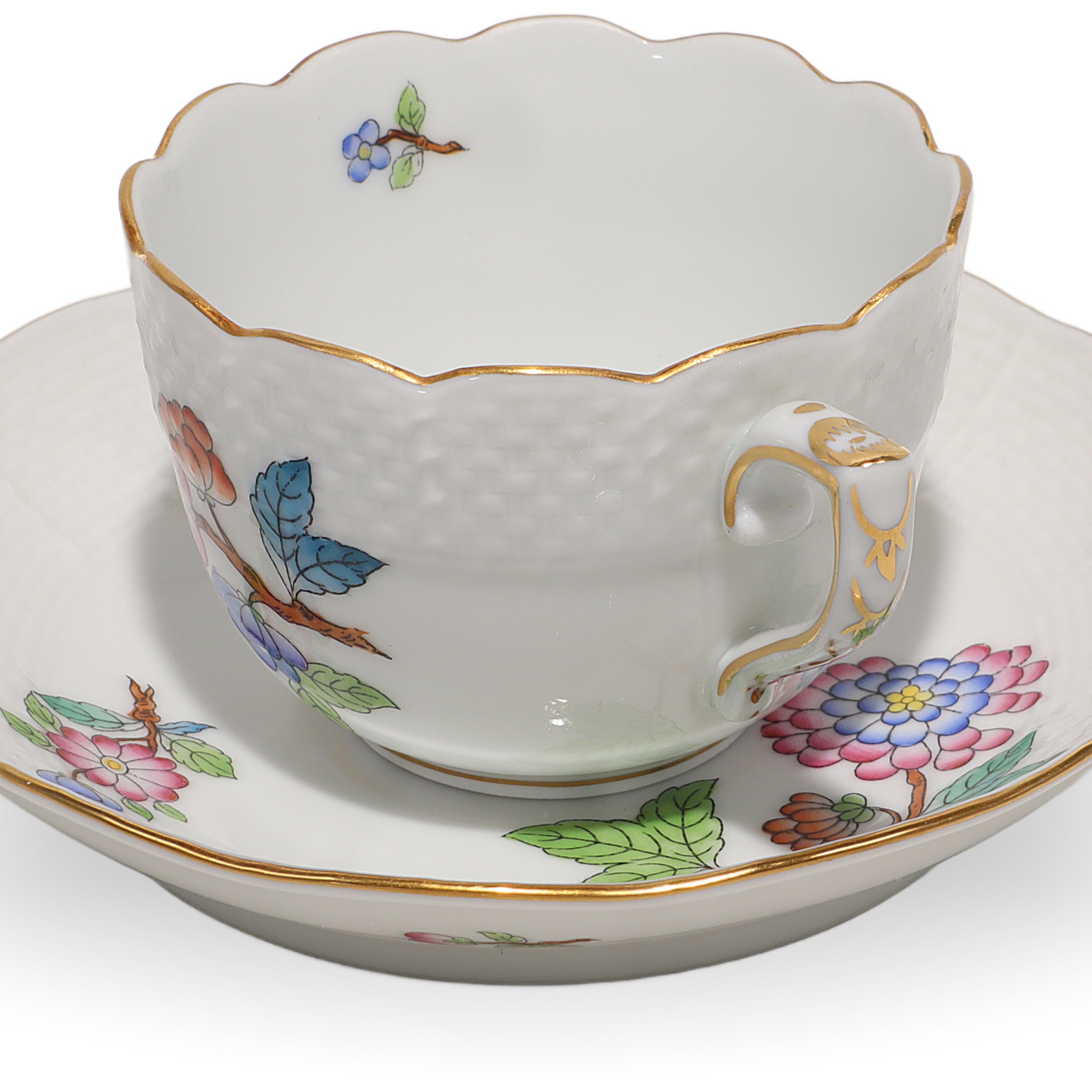 Thumbnail for Herend Queen Victoria Coffee Tete A Tete Cup And Saucer Set - Hand Painted Vintage 2 Sets