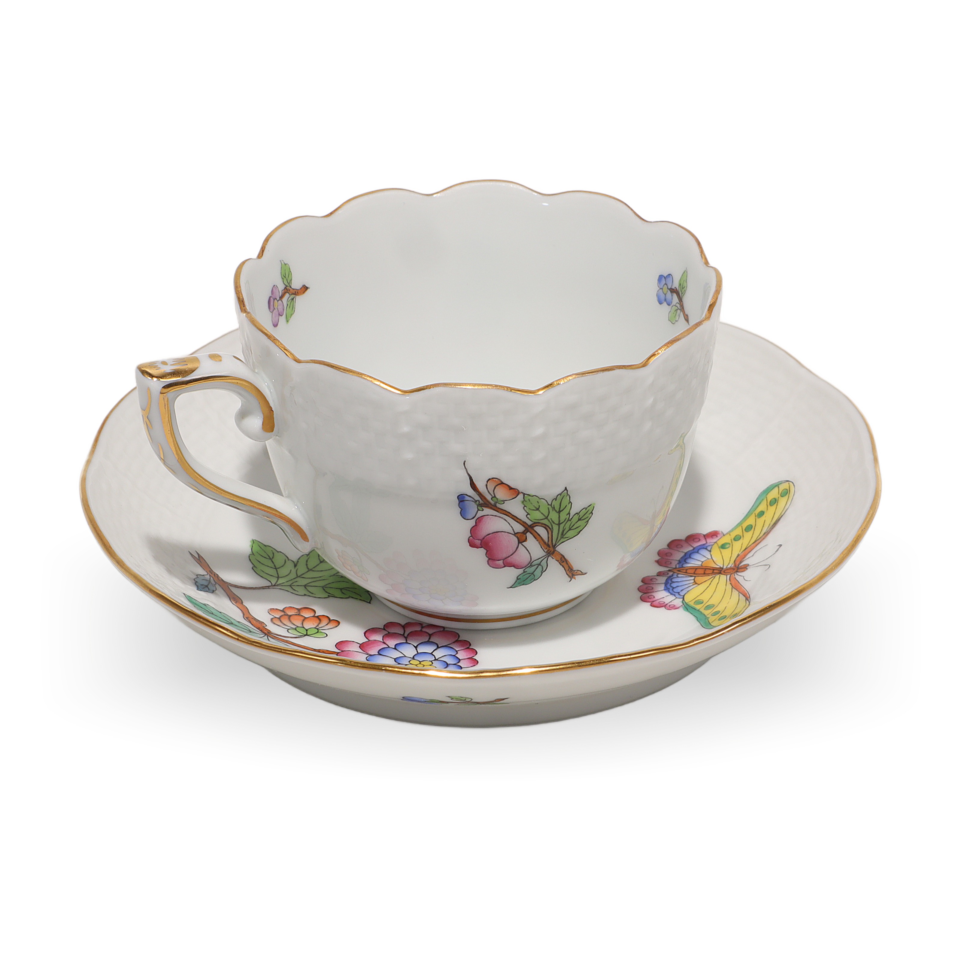 Thumbnail for Herend Queen Victoria Coffee Tete A Tete Cup And Saucer Set - Hand Painted Vintage 2 Sets