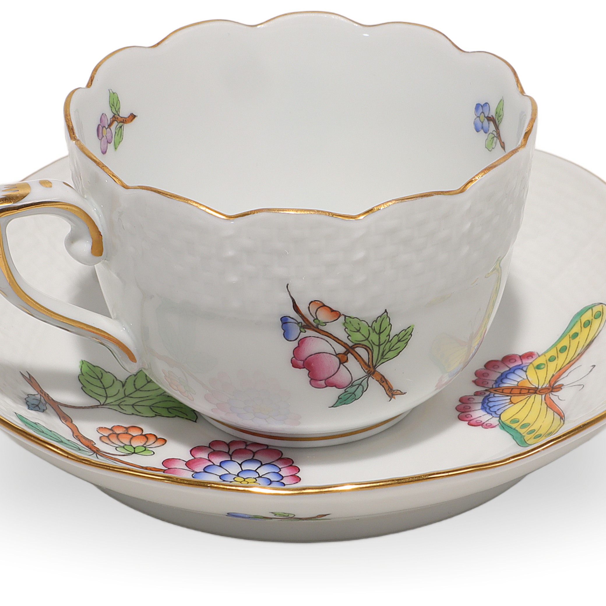 Thumbnail for Herend Queen Victoria Coffee Tete A Tete Cup And Saucer Set - Hand Painted Vintage 2 Sets
