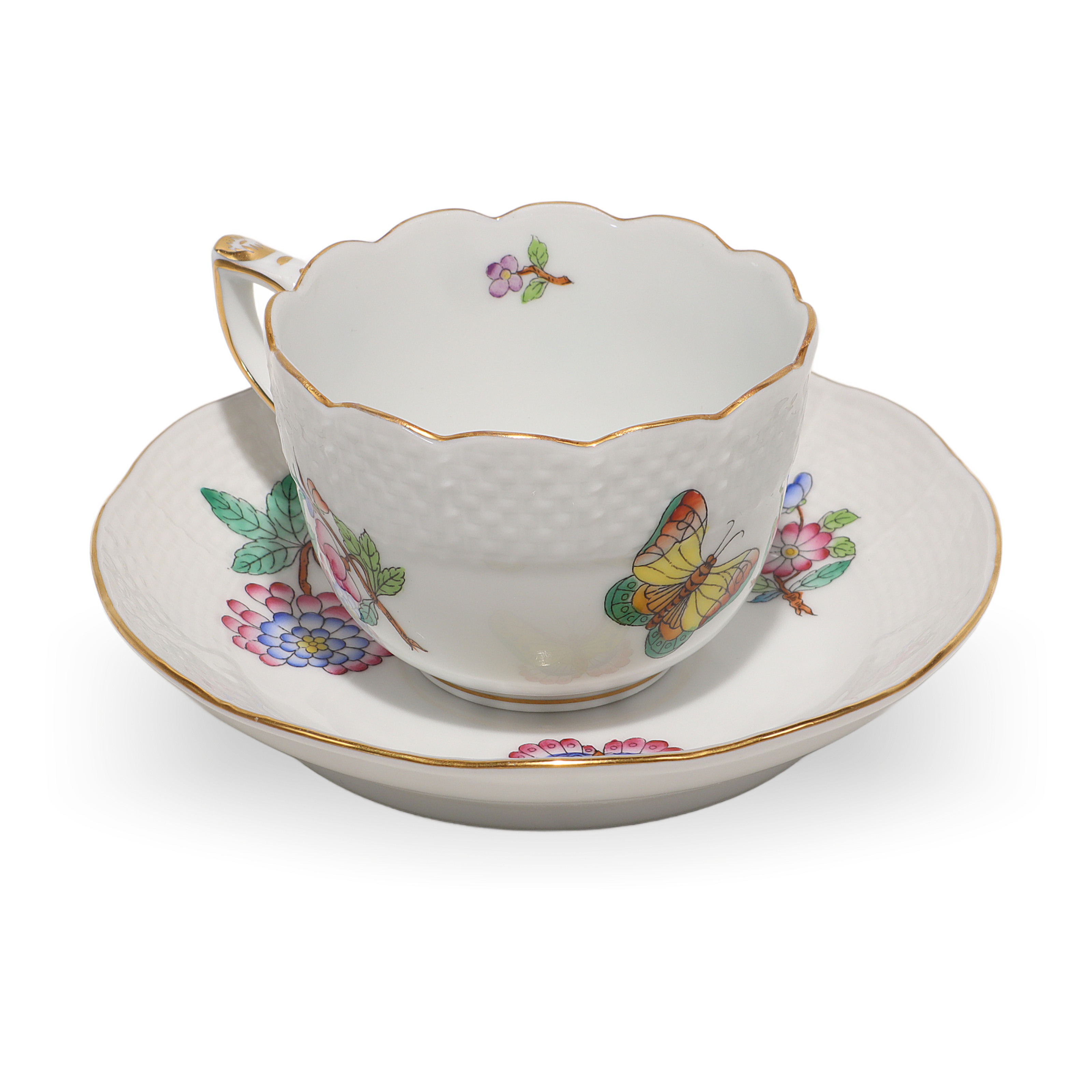 Thumbnail for Herend Queen Victoria Coffee Tete A Tete Cup And Saucer Set - Hand Painted Vintage 2 Sets