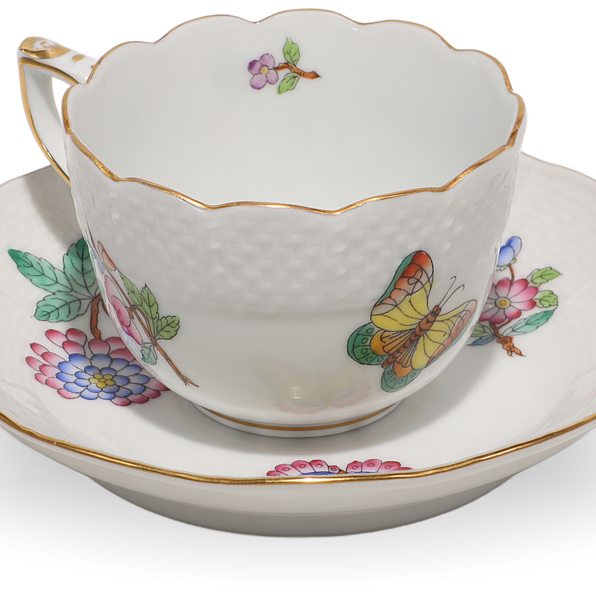 Thumbnail for Herend Queen Victoria Coffee Tete A Tete Cup And Saucer Set - Hand Painted Vintage 2 Sets