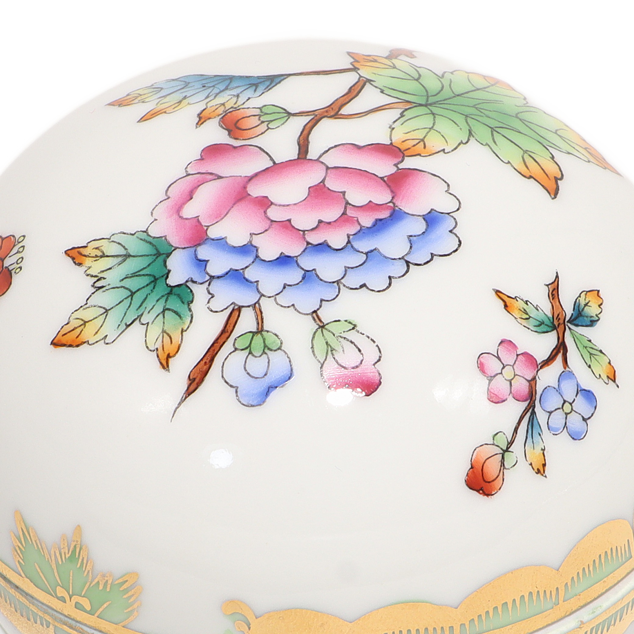 Herend Queen Victoria Three Footed Trinket Box Floral Design Detailed View Thumbnail for Herend Queen Victoria Three Footed Trinket Box - Floral Design Porcelain Bonbonniere