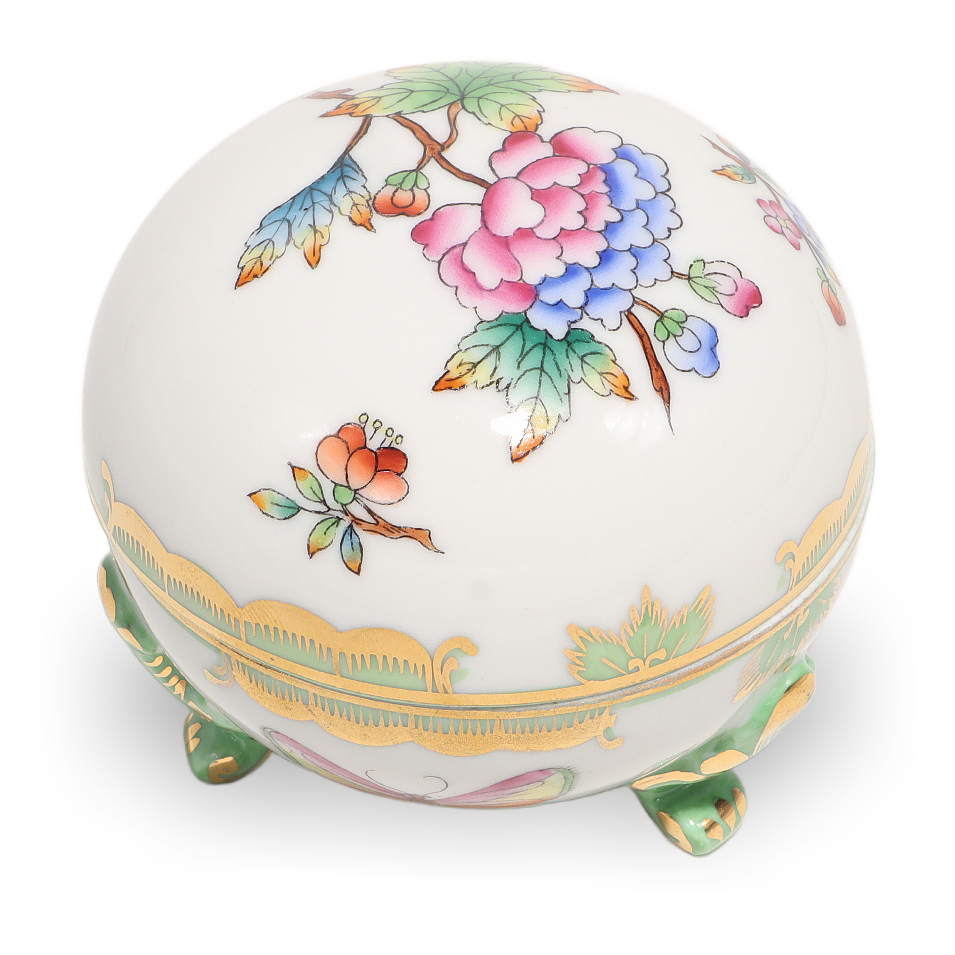 Herend Queen Victoria Three Footed Trinket Box Floral Design Detailed View Thumbnail for Herend Queen Victoria Three Footed Trinket Box - Floral Design Porcelain Bonbonniere