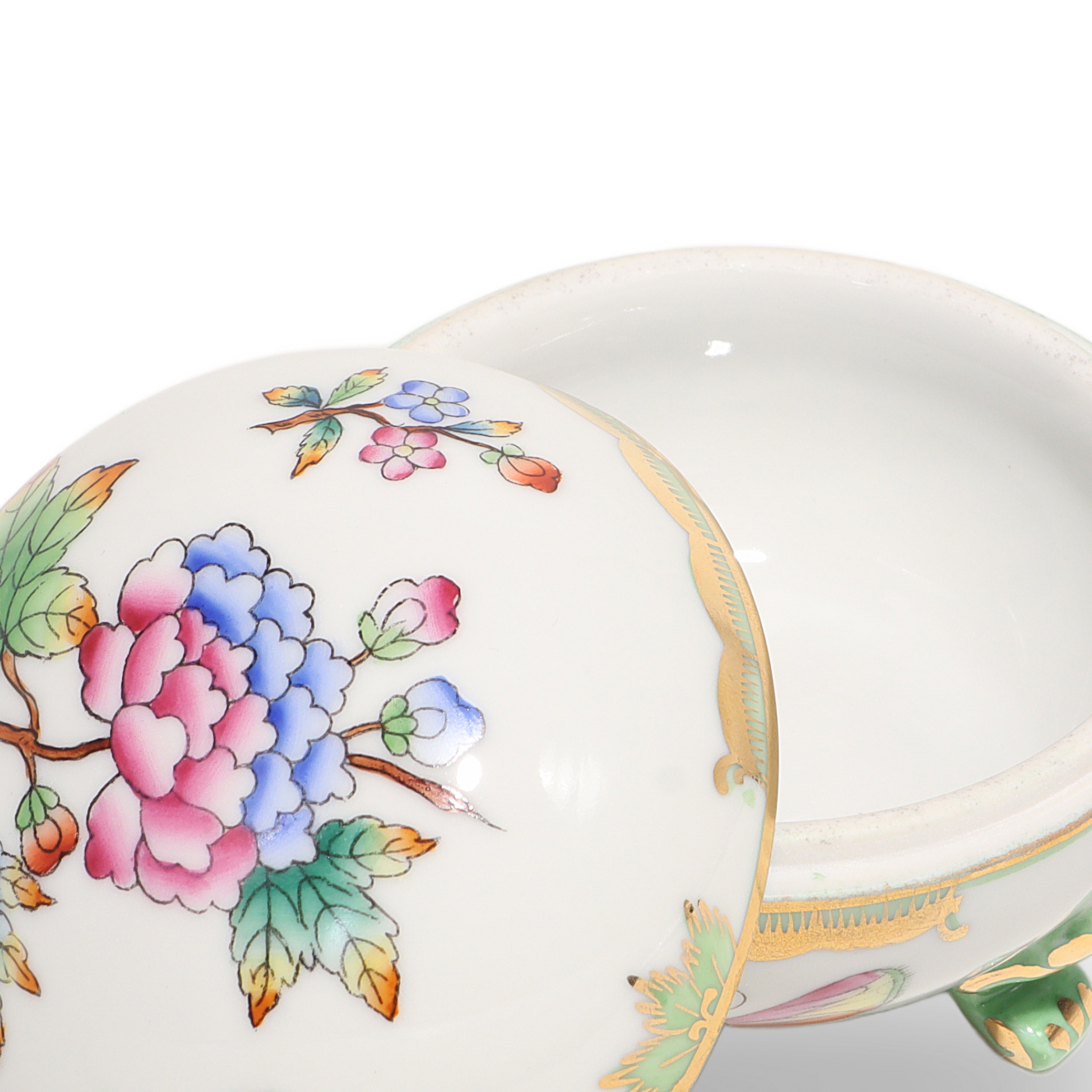 Herend Queen Victoria Three Footed Trinket Box Floral Design Detailed View Thumbnail for Herend Queen Victoria Three Footed Trinket Box - Floral Design Porcelain Bonbonniere