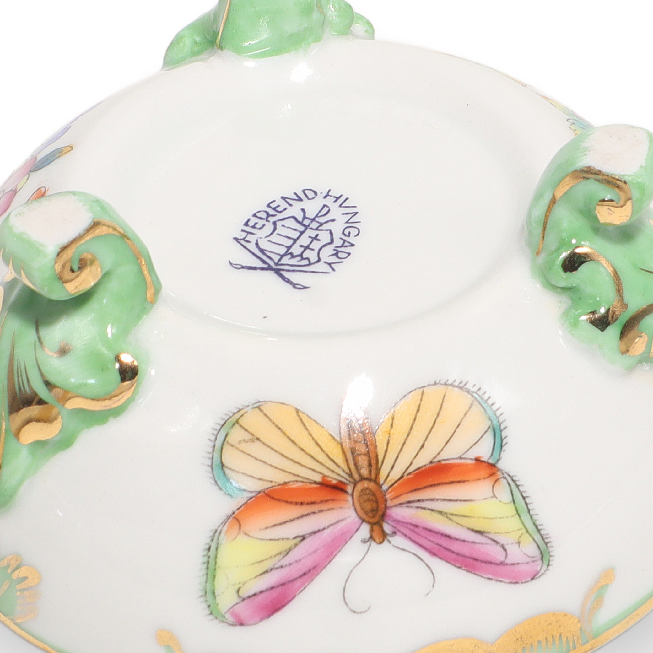 Herend Queen Victoria Three Footed Trinket Box Floral Design Bottom Detailed View Thumbnail for Herend Queen Victoria Three Footed Trinket Box - Floral Design Porcelain Bonbonniere