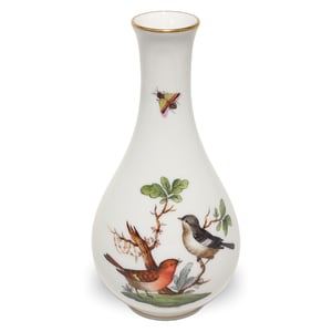 Herend Rothschild porcelain bud vase with hand painted birds and butterfly, vintage collectible home decor