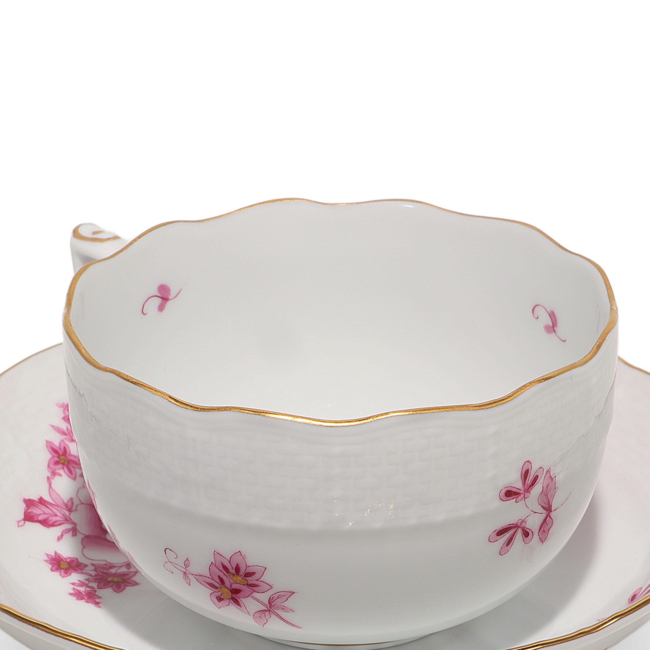 Herend Nanking Rose Tea Cup and Saucer Set Detailed View Thumbnail for Herend Tea Cup With Saucer Set - Nanking Rose Antique Hand Painted Pattern