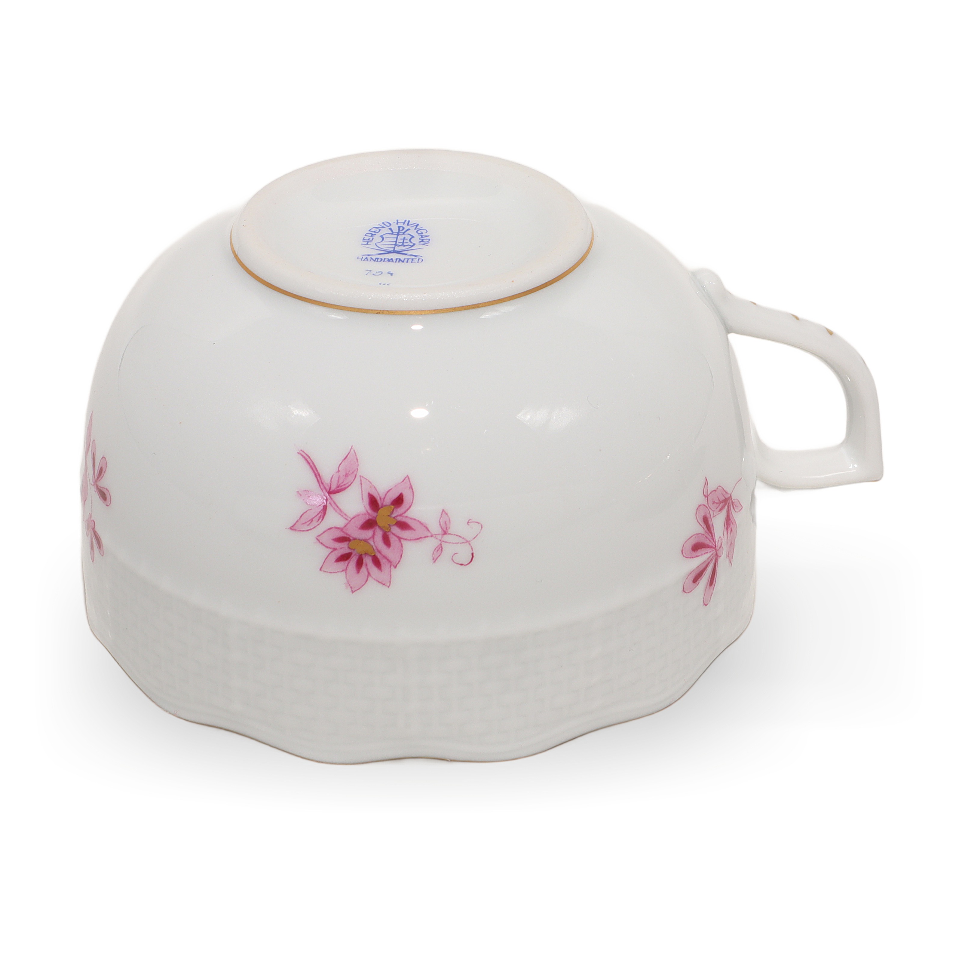 Herend Nanking Rose Tea Cup Antique Base View Thumbnail for Herend Tea Cup With Saucer Set - Nanking Rose Antique Hand Painted Pattern