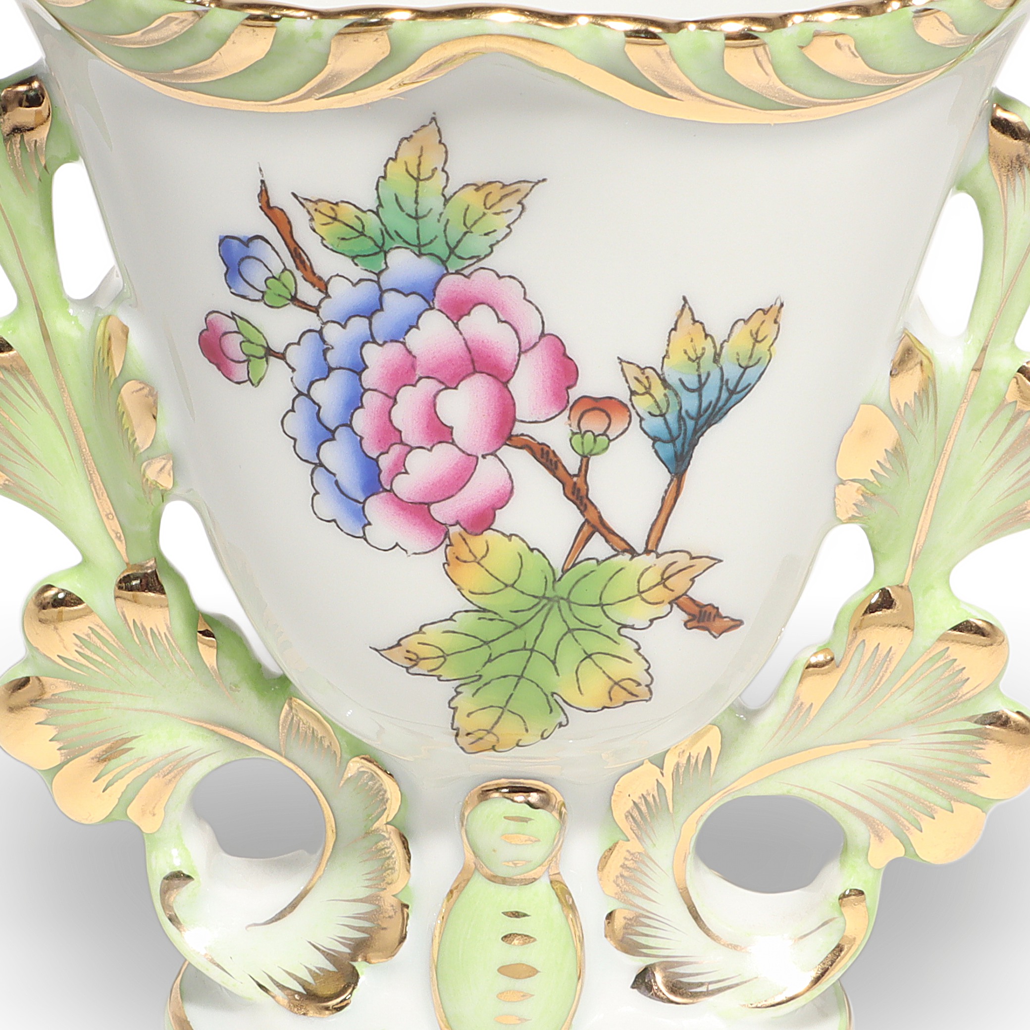 Thumbnail for Herend Vintage Queen Victoria Porcelain Vase Gilded Rococo Floral Design