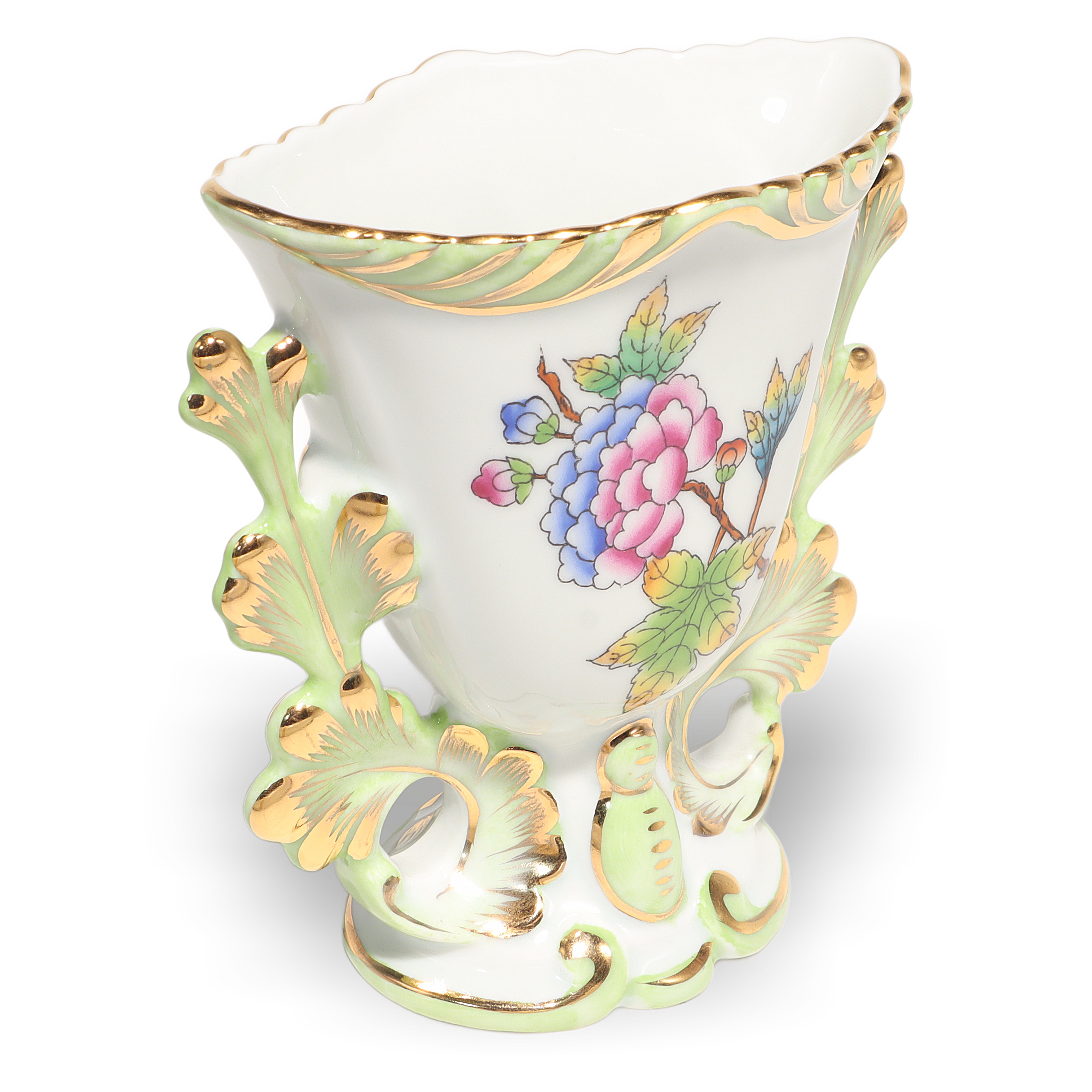 Thumbnail for Herend Vintage Queen Victoria Porcelain Vase Gilded Rococo Floral Design