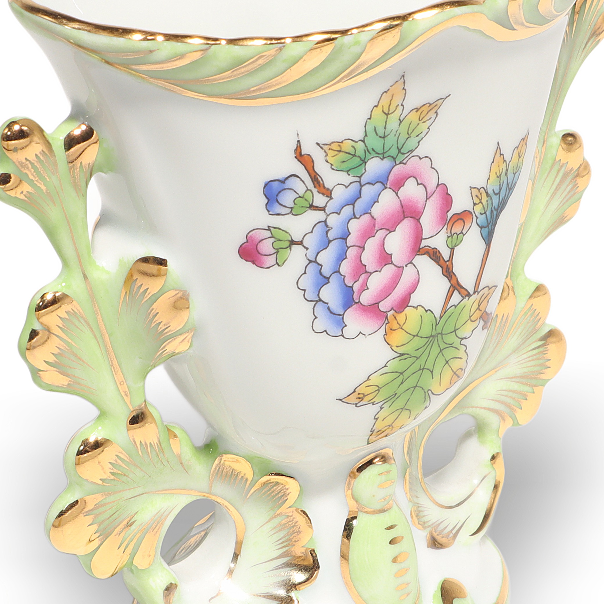 Thumbnail for Herend Vintage Queen Victoria Porcelain Vase Gilded Rococo Floral Design