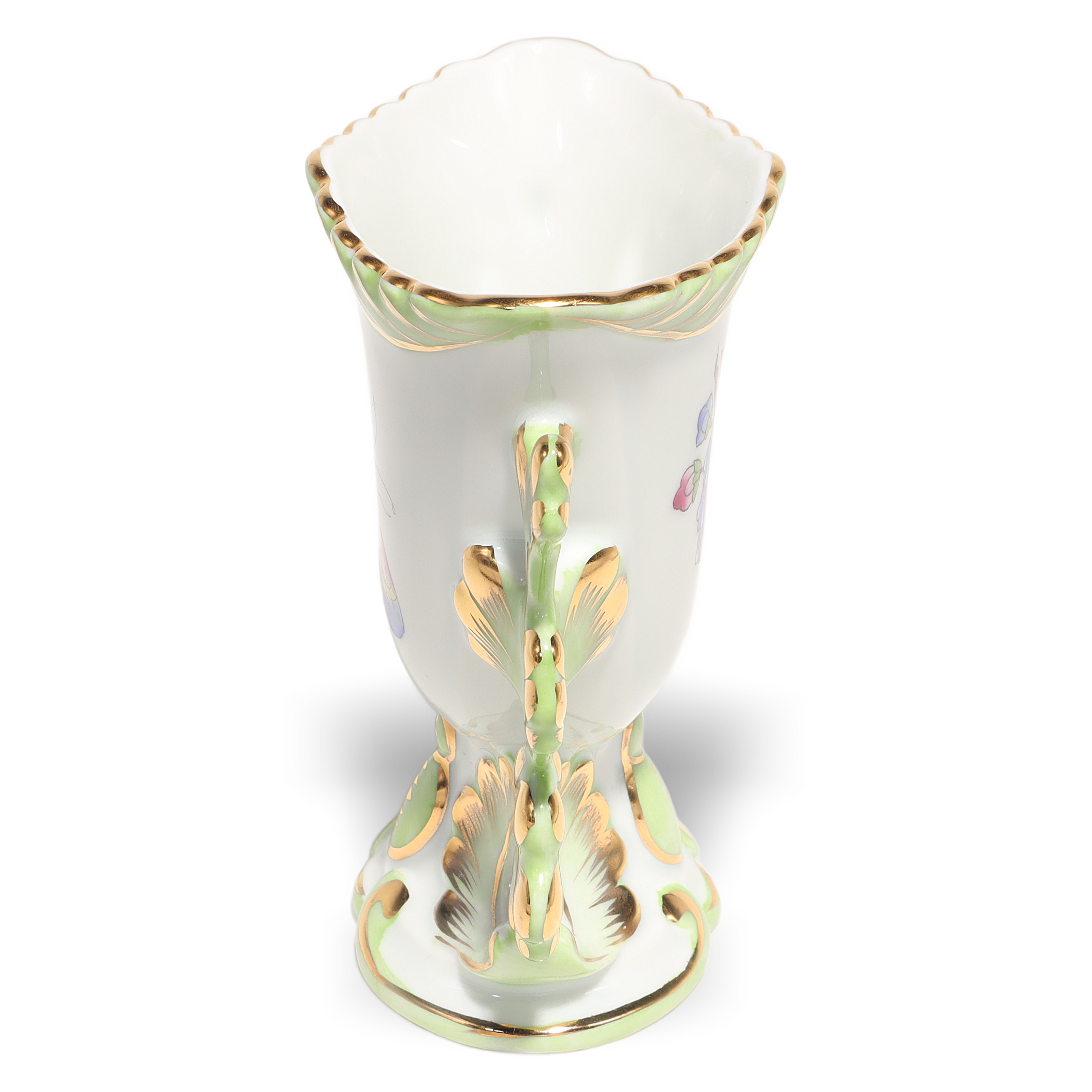 Thumbnail for Herend Vintage Queen Victoria Porcelain Vase Gilded Rococo Floral Design