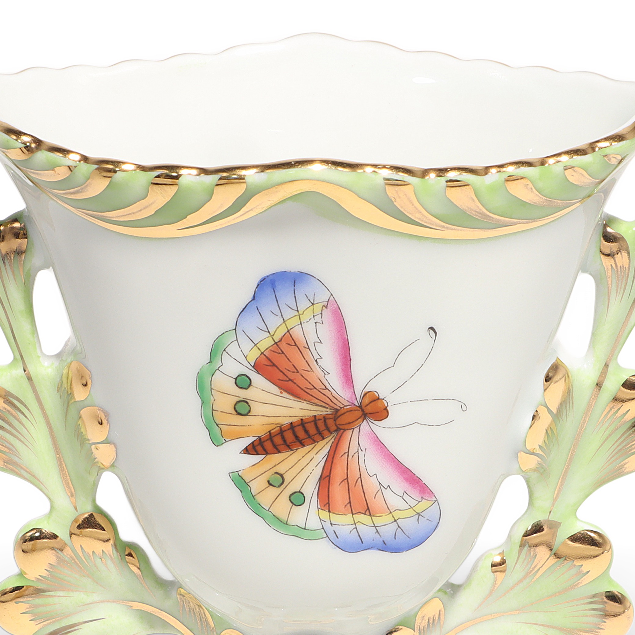 Thumbnail for Herend Vintage Queen Victoria Porcelain Vase Gilded Rococo Floral Design