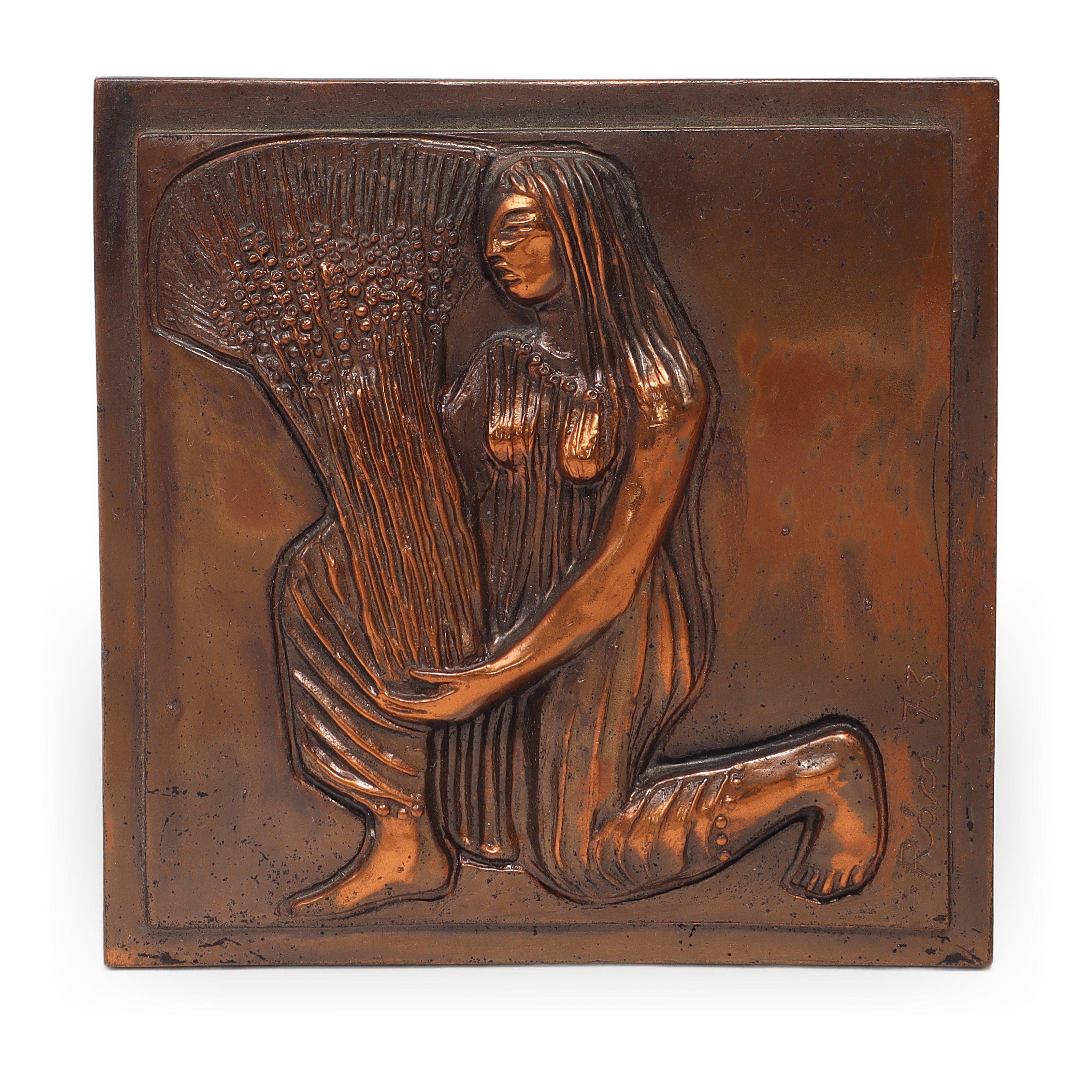 Copper Zodiac Relief Detailed View Thumbnail for Copper Zodiac Relief - Racz Edit Handmade Wall Plaques Virgo And Leo