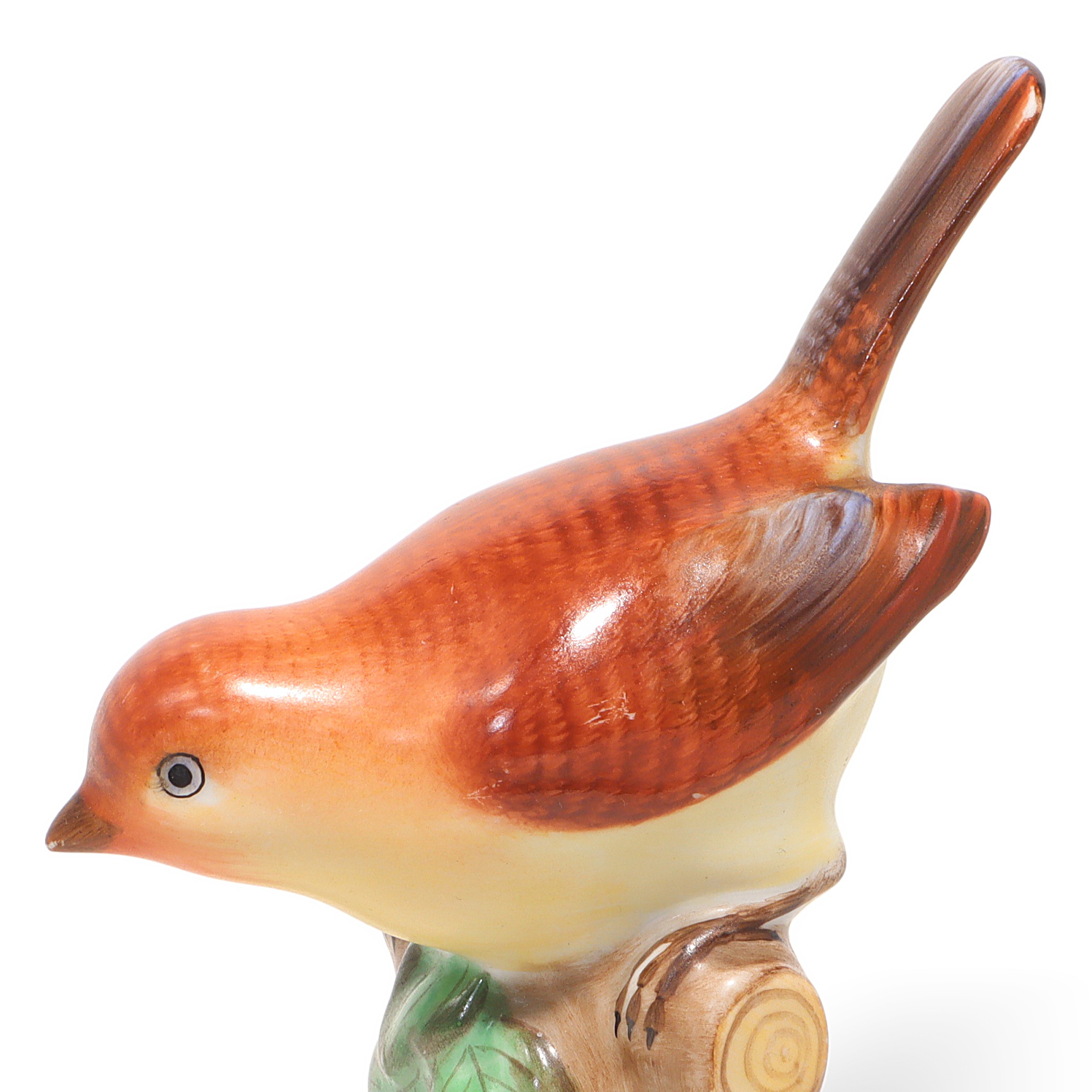 Thumbnail for Vintage Herend Figurine Wren On Branch - Porcelain Bird Statue