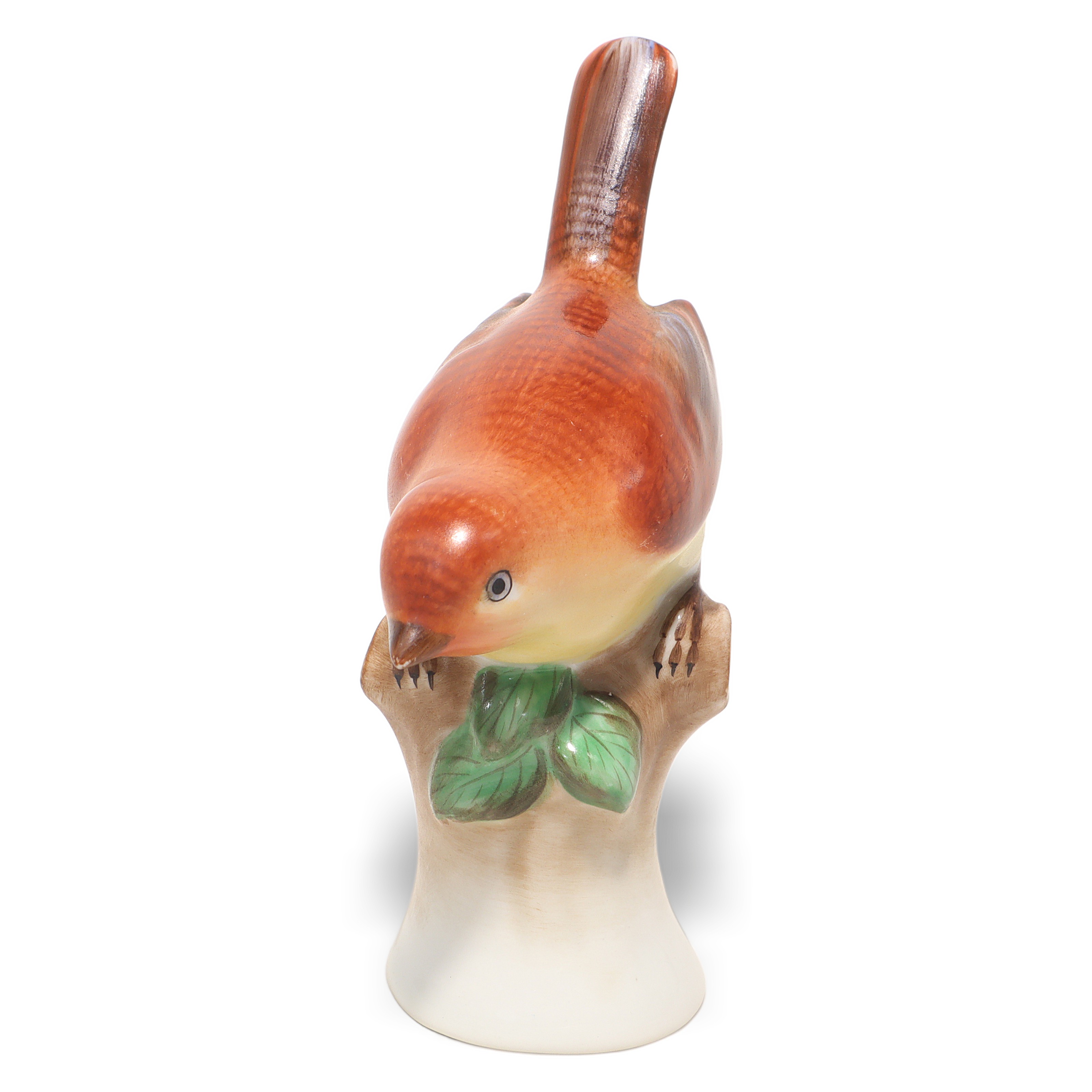 Thumbnail for Vintage Herend Figurine Wren On Branch - Porcelain Bird Statue